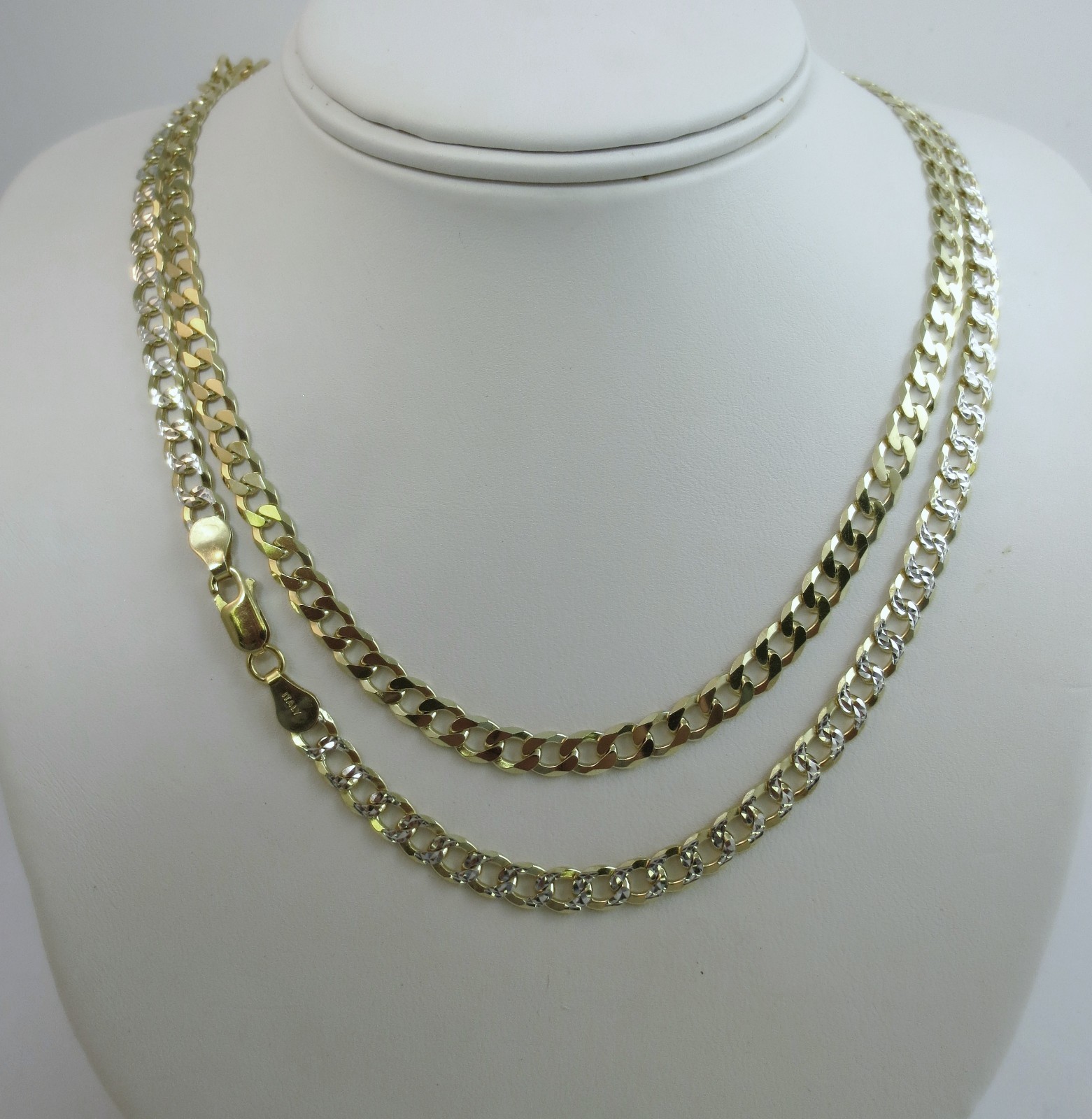 5.5mm Curb Pave Chain. Vermeil – Gold over Sterling Silver 2 tone, 18 to 30 Inch