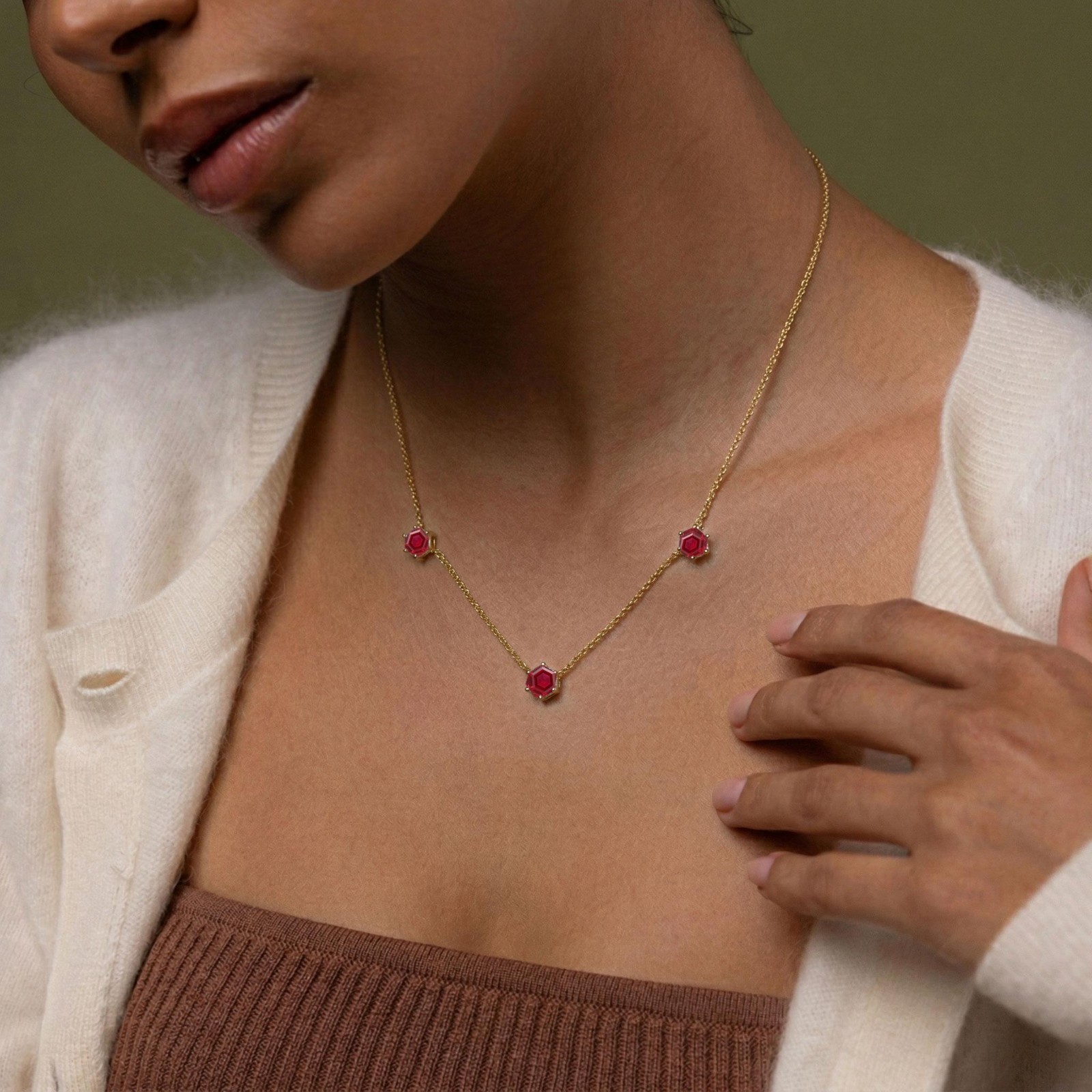 Natural Ruby Station Necklace, Dainty Ruby Necklace Jewelry,Elegant Gift for Her