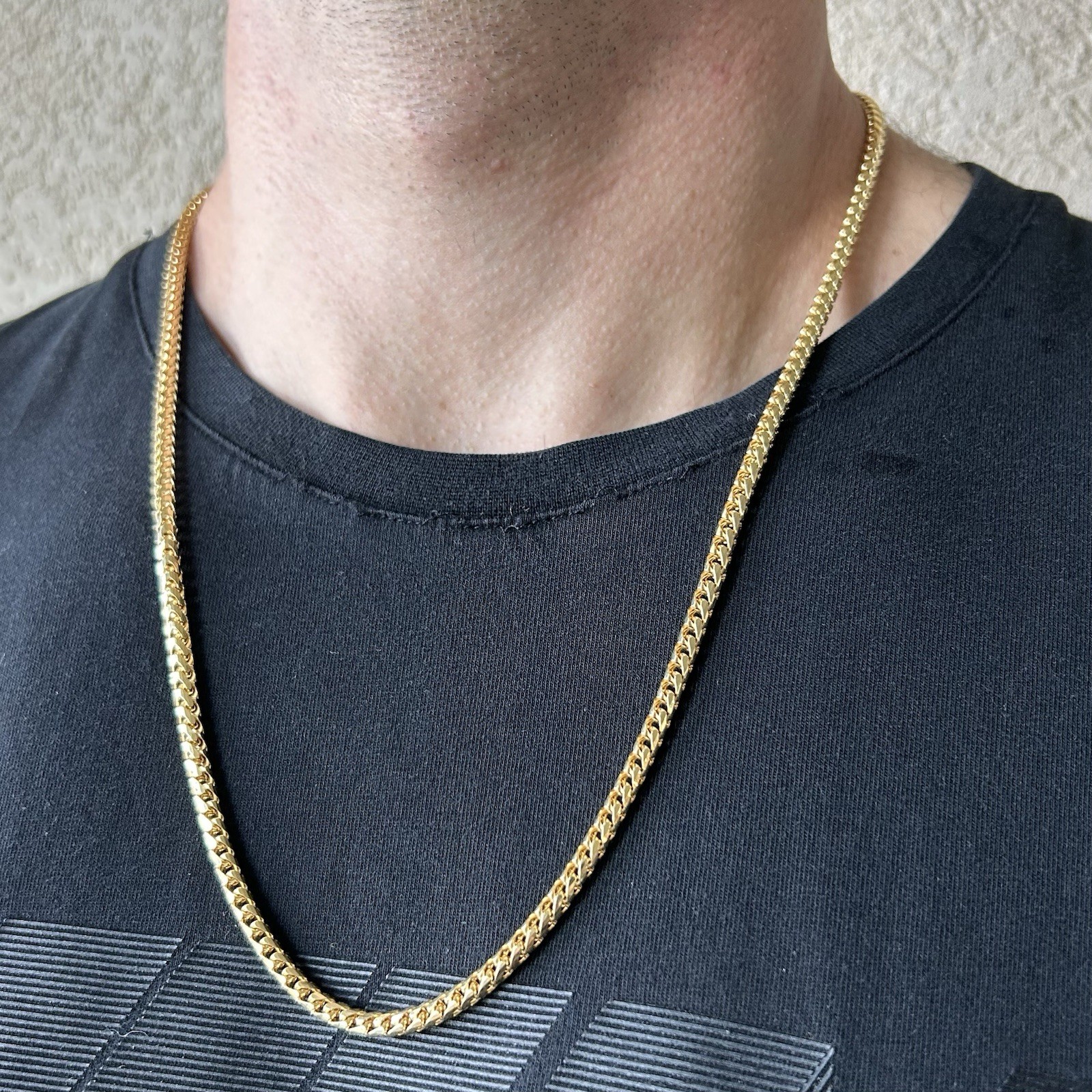 18k Yellow Gold 26″ Solid Mens Franco Curb Box Link 4 mm 68grams Chain Necklace