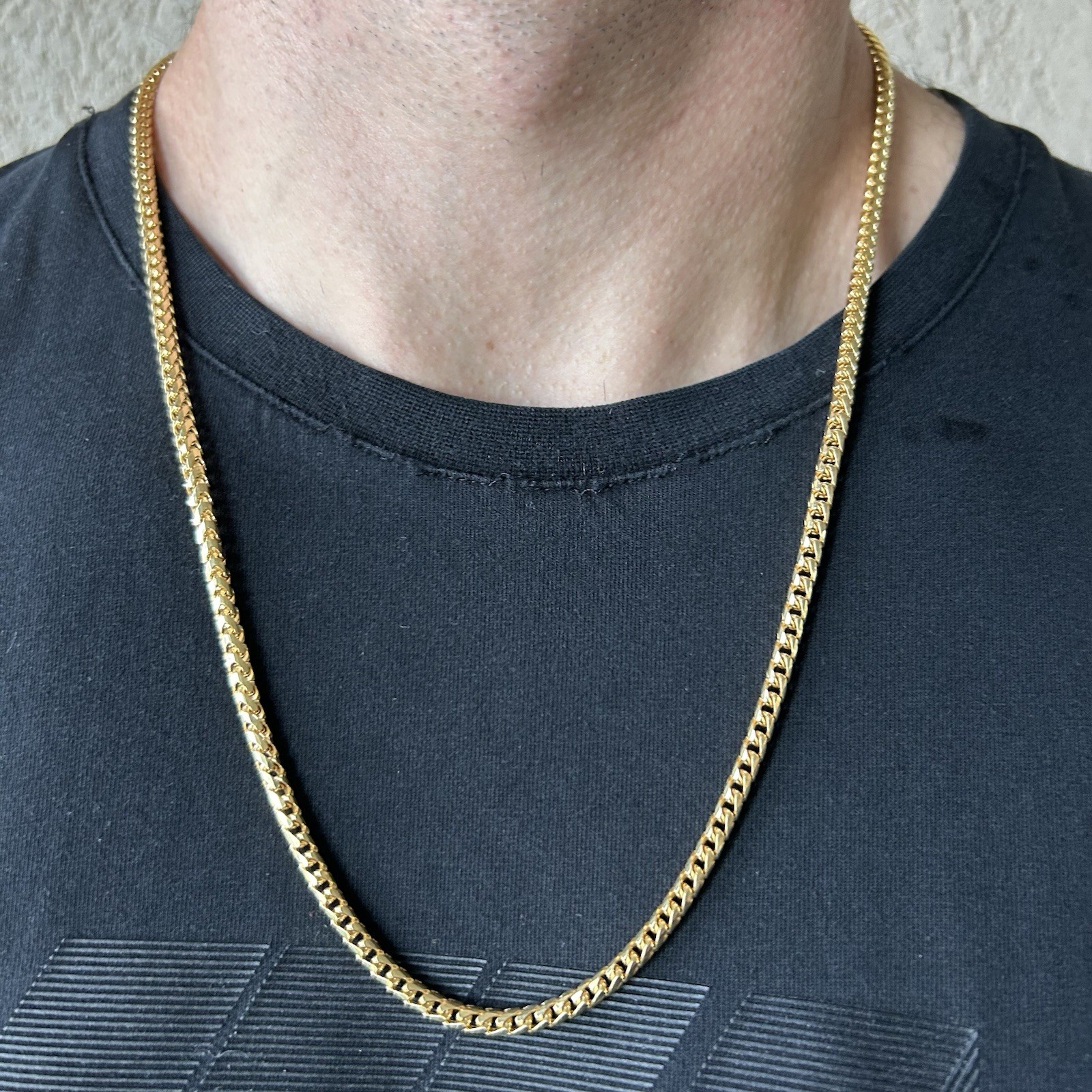 18k Yellow Gold 26″ Solid Mens Franco Curb Box Link 4 mm 68grams Chain Necklace