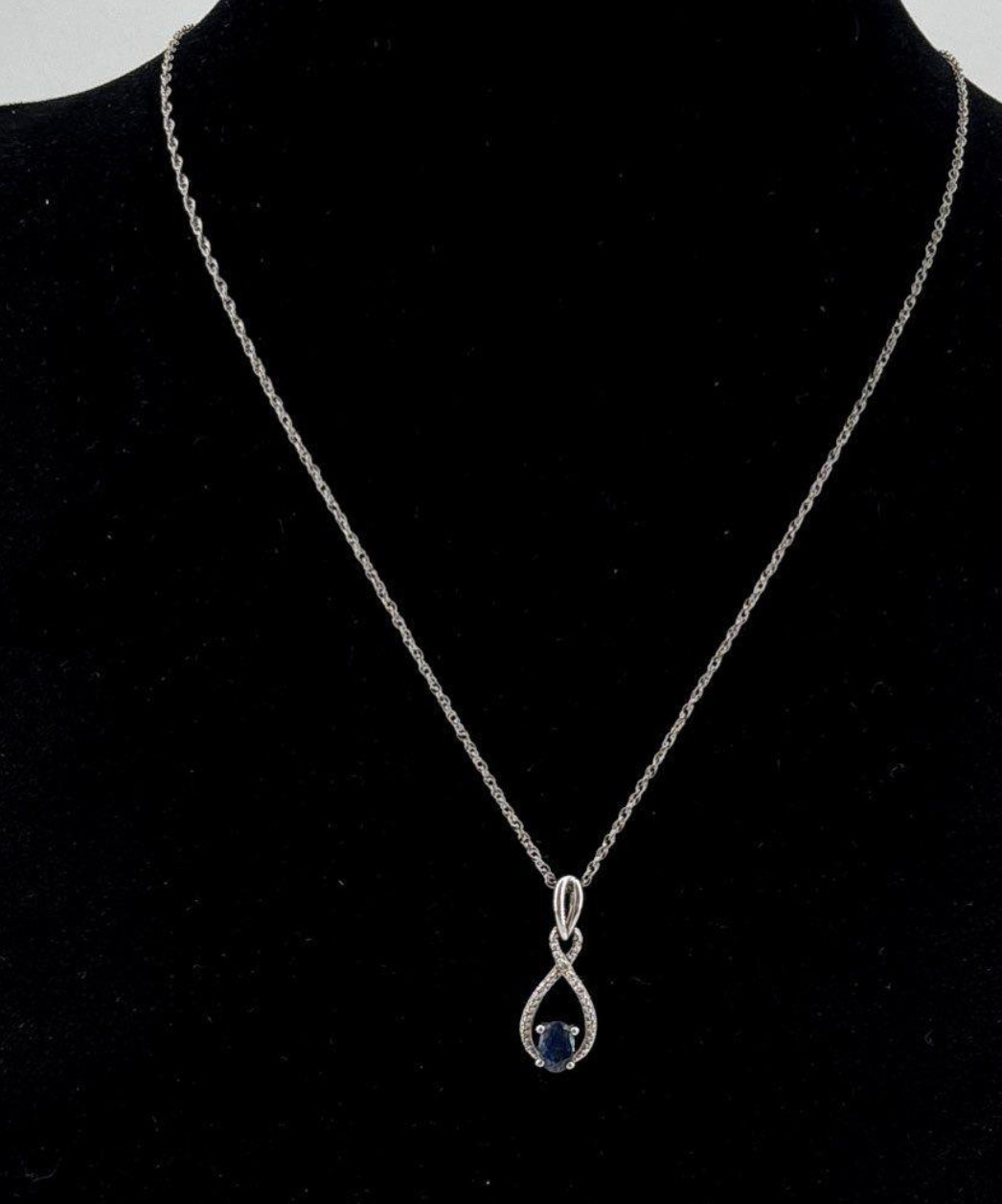 925 Sterling Silver Tear Drop Necklace and Ring w/Diamond & Sapphire
