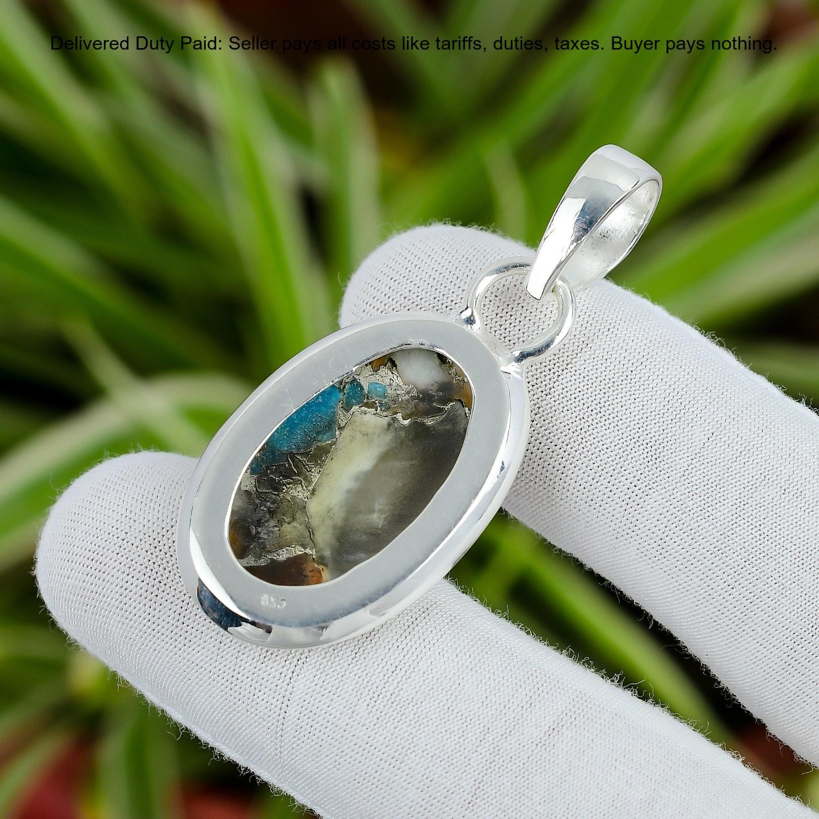 925 Silver Spiny Oyster Copper Turquoise Gemstone Bezel Boho New Pendant Jewelry