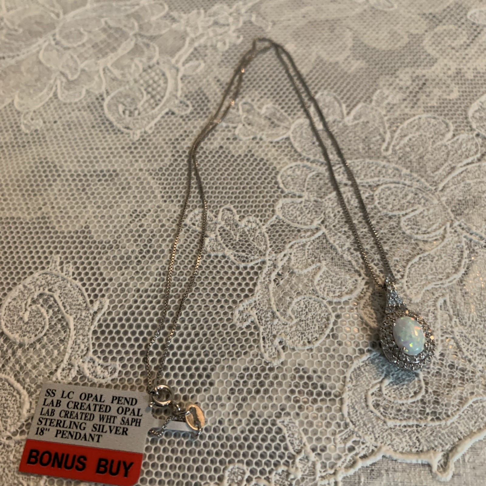 New Opal & White Sapphire Lab Created Sterling Silver 18″ Pendant Necklace