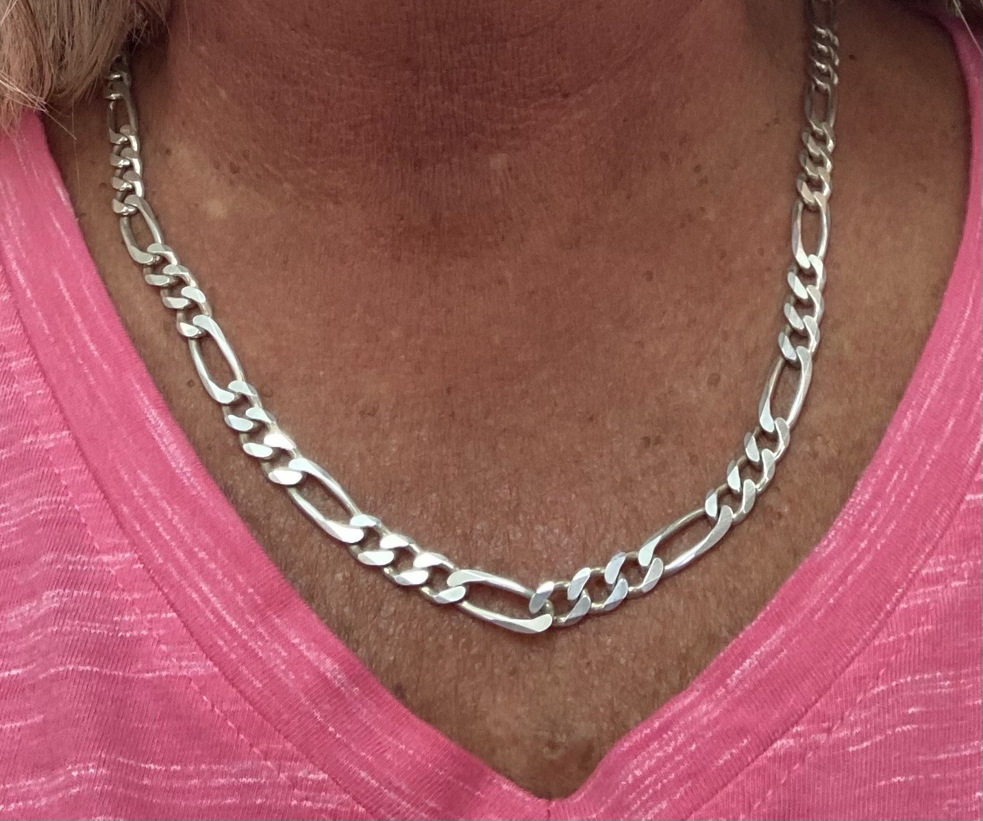 925 Sterling Silver 5mm Italy Figaro Chain Necklace 22” Length Diamond Cut