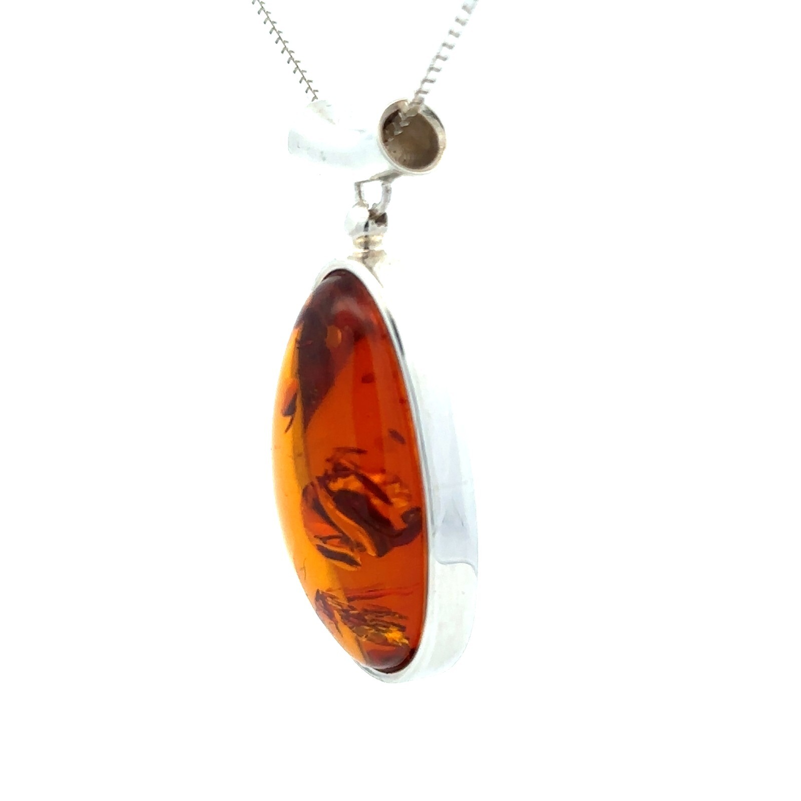 Sterling Silver Baltic Amber Pendant-Handmade- (3/4 x 1 1/2 Inch)