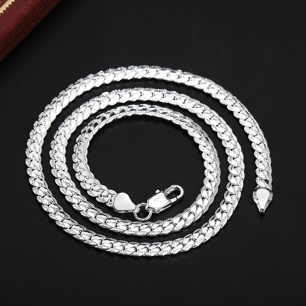 Hot 925 Sterling Silver 6Mm Side Chain 16/18/20/22/24 Inch Necklace for Women Ma