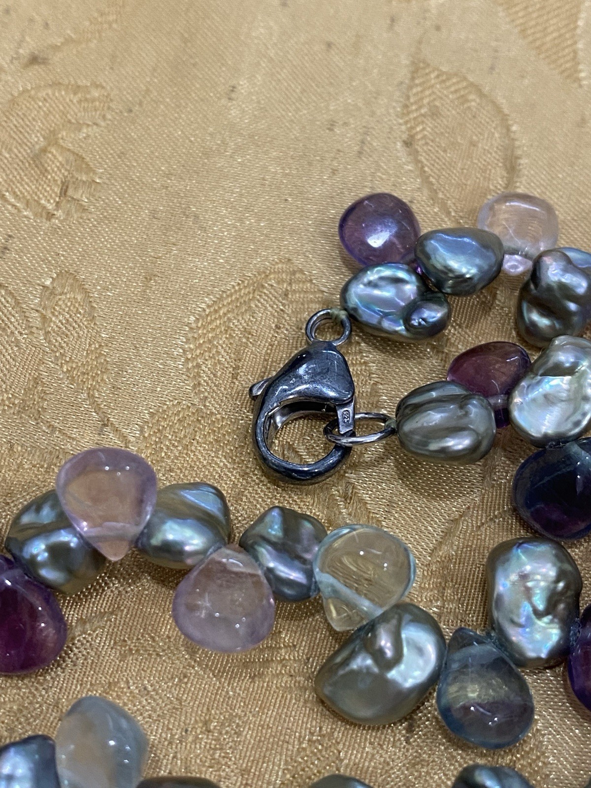Designer Signed Honora Pearl Multi Stone 925 Sterling Silver Necklace Size 36”