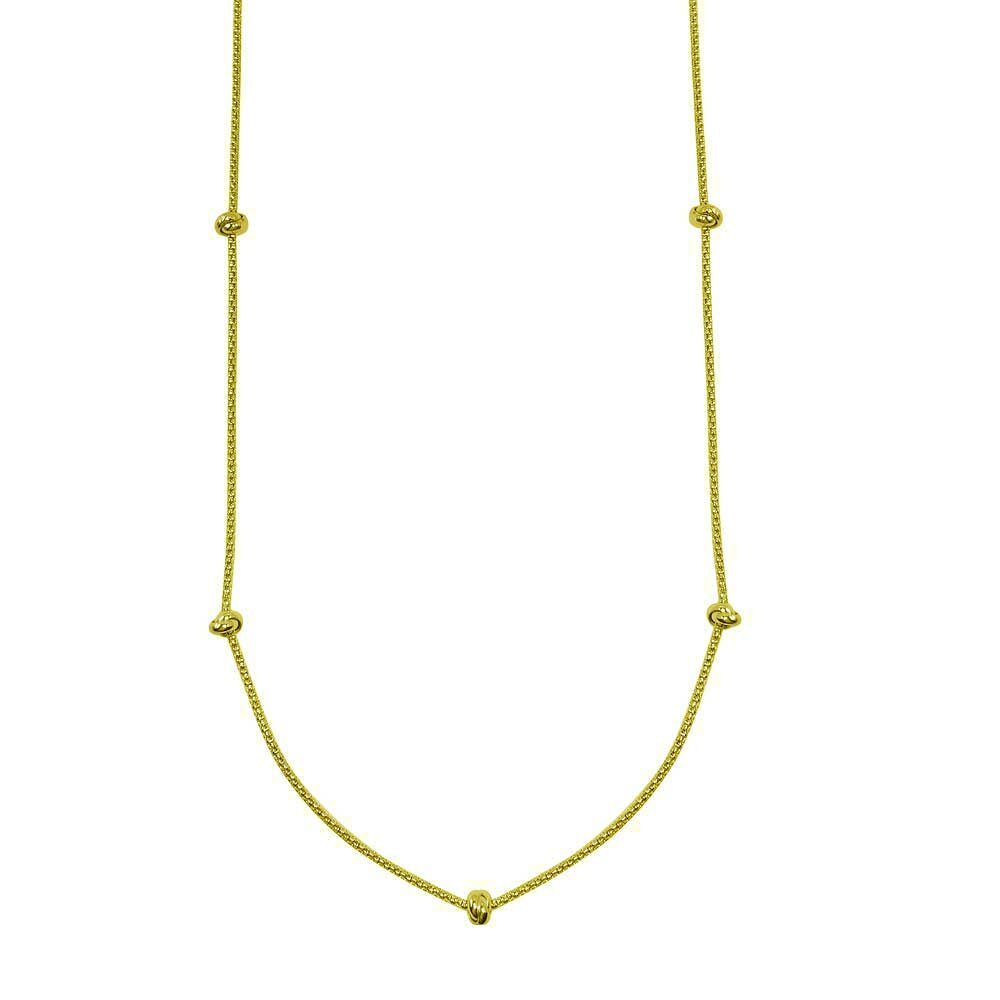 30” LONG 14K YELLOW GOLD OVER SILVER CORREANA CHAIN W/ 7 KNOT CHARMS NECKLACE