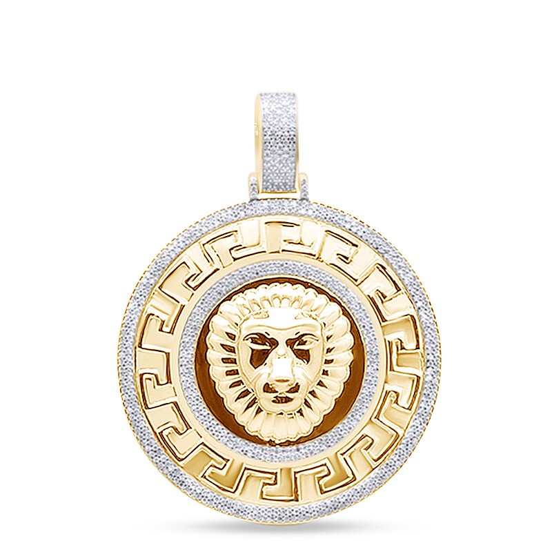 Natural Diamond Micro Mens Lion Circle Medallion Pendant 0.75 CT In Sterling