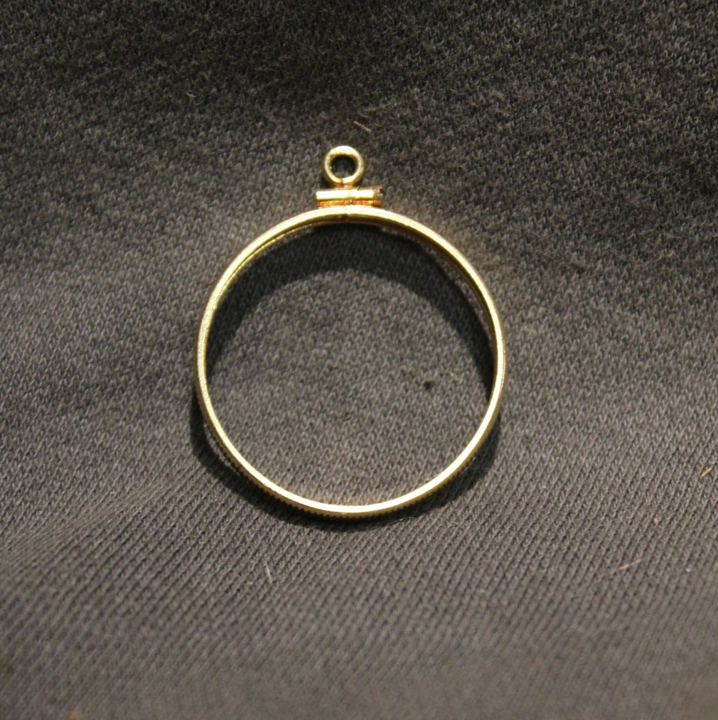 14K BEZEL FOR MEXICO 20 PESO GOLD COIN. SCREW TOP / REEDED EDGE. N.O.S.!