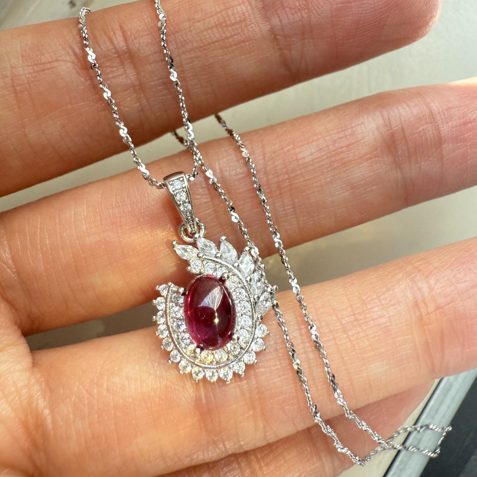 925 Sterling Silver Necklace 7x5mm Natural Topaz Zircon Handmade Flower Chain