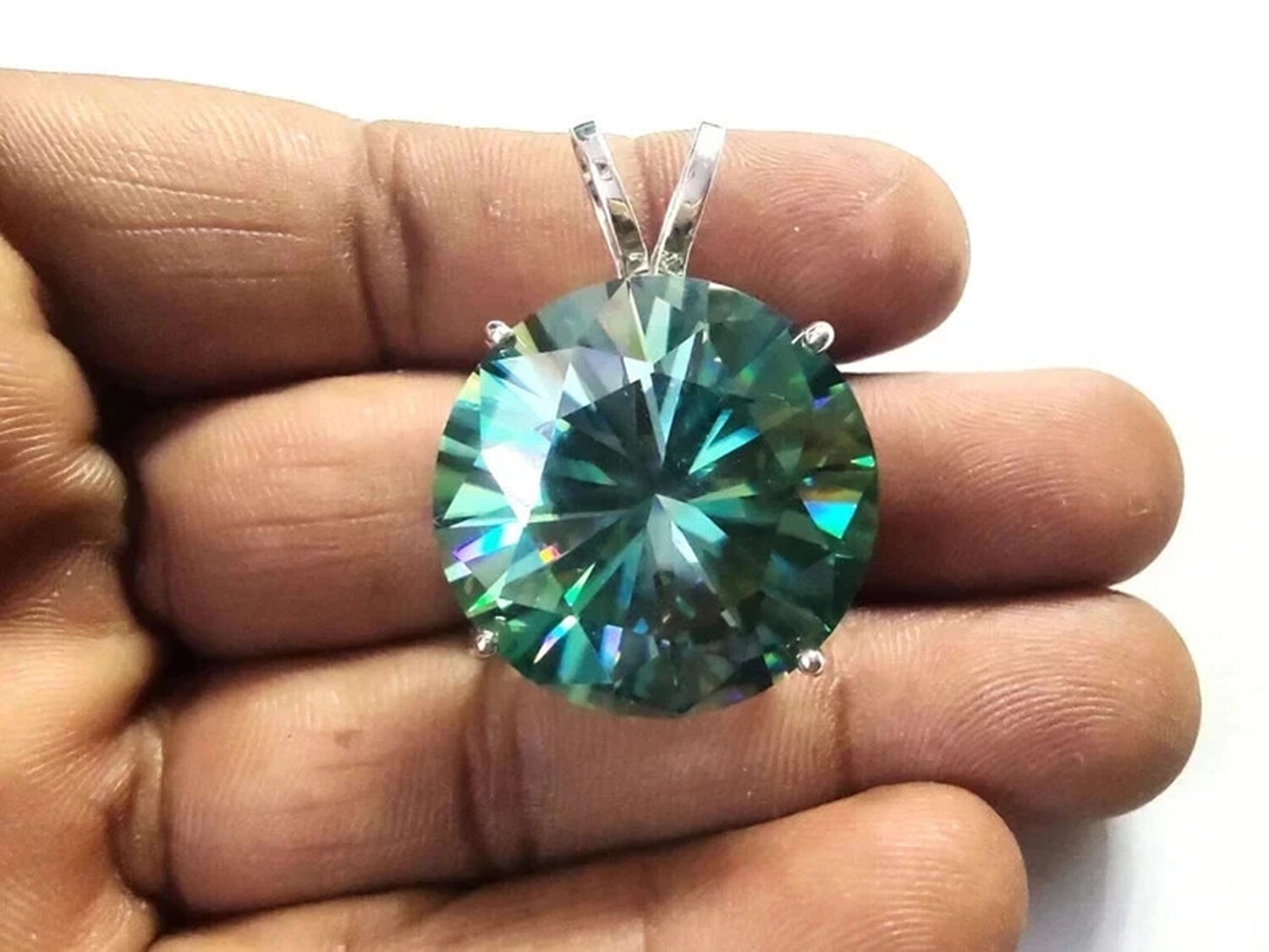 Lustrous 30 Ct Blue Round Cut Lab Grown Charm Pendant in Sterling Silver