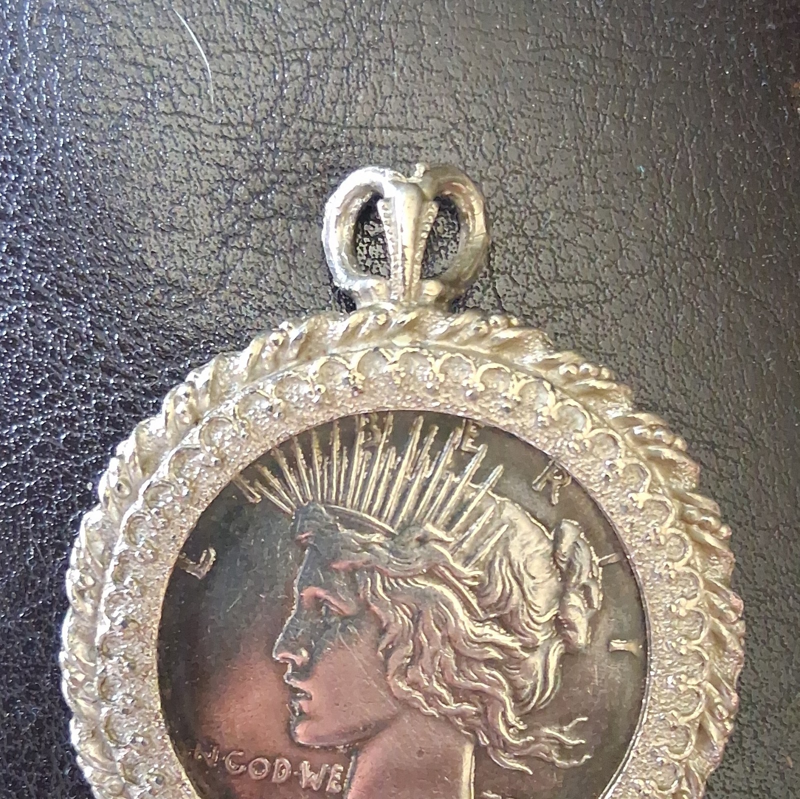 1922 Peace Silver Dollar 925 B&B Sterling Silver Coin Pendant Round Rope Bezel
