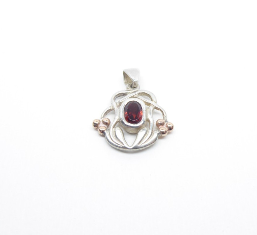 Cymru Gold Sterling Silver & 9ct Rose Gold Garnet Tree of Life Pendant