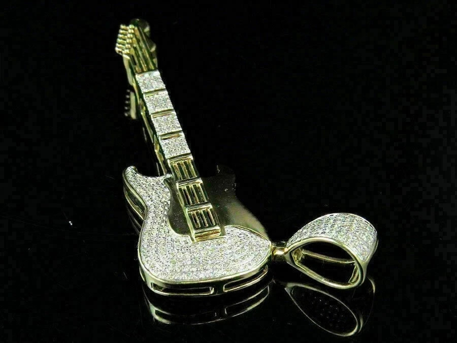 0.75Ct Round Lab Created Moissanite Guitar Charm Pendant 14K Yellow Gold Plated