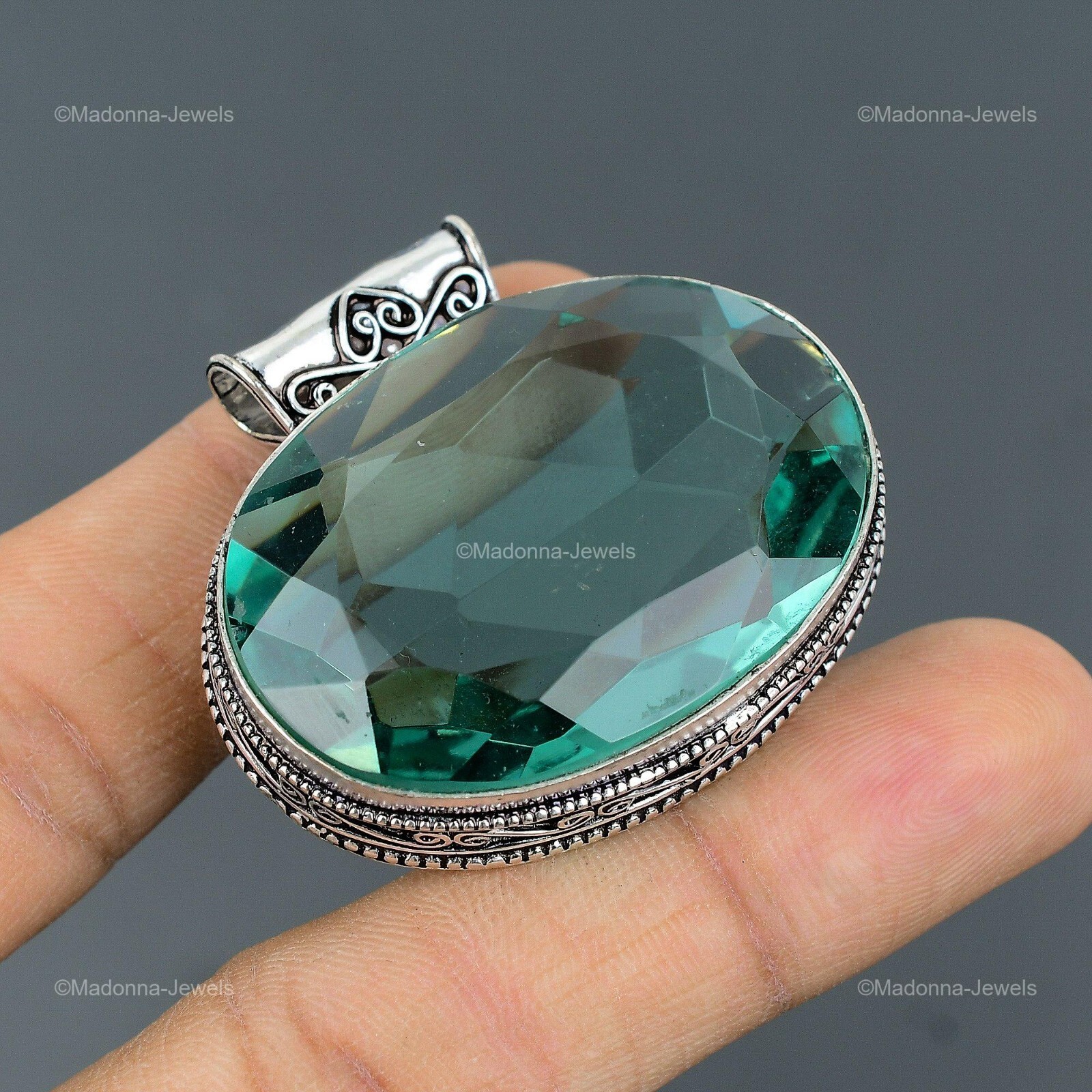 Green Amethyst Stone Birthday Vintage Bezel Pendant Jewelry 925 Sterling Silver