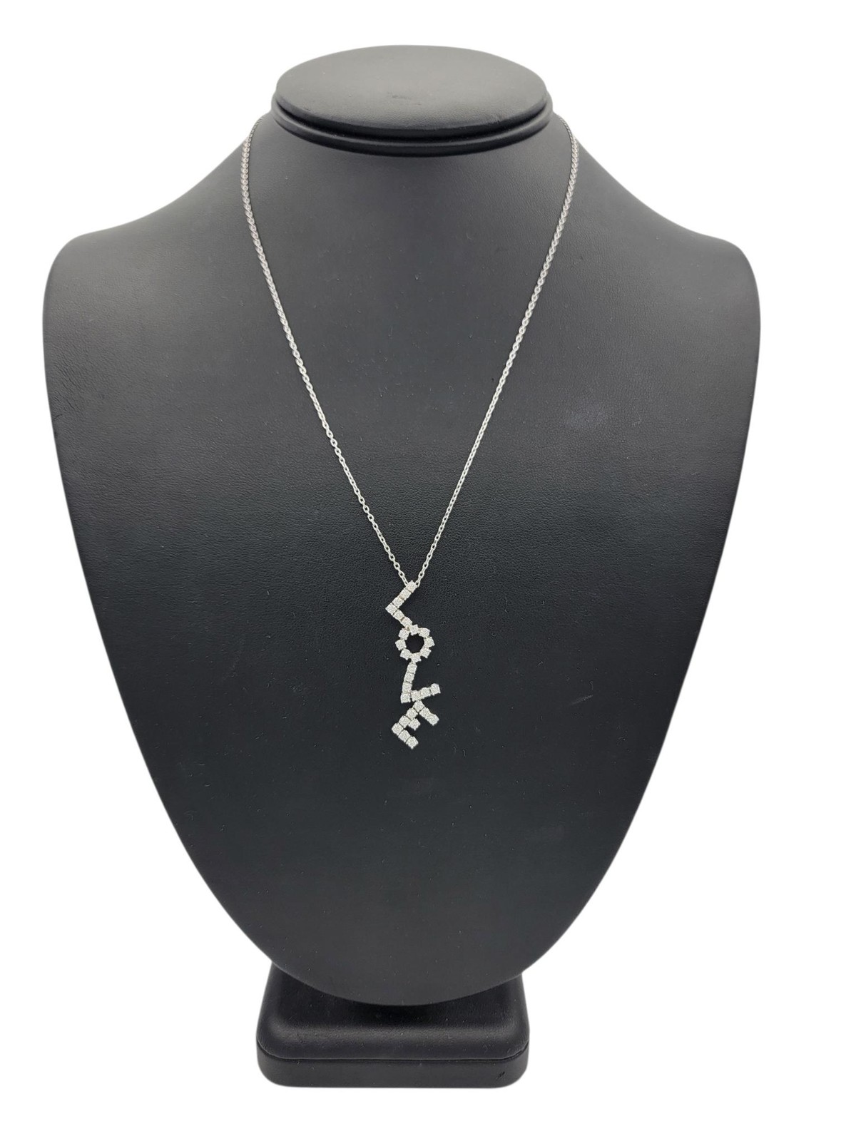 Vertical Diamond ‘Love’ Design Pendant Necklace in 14 Karat White Gold