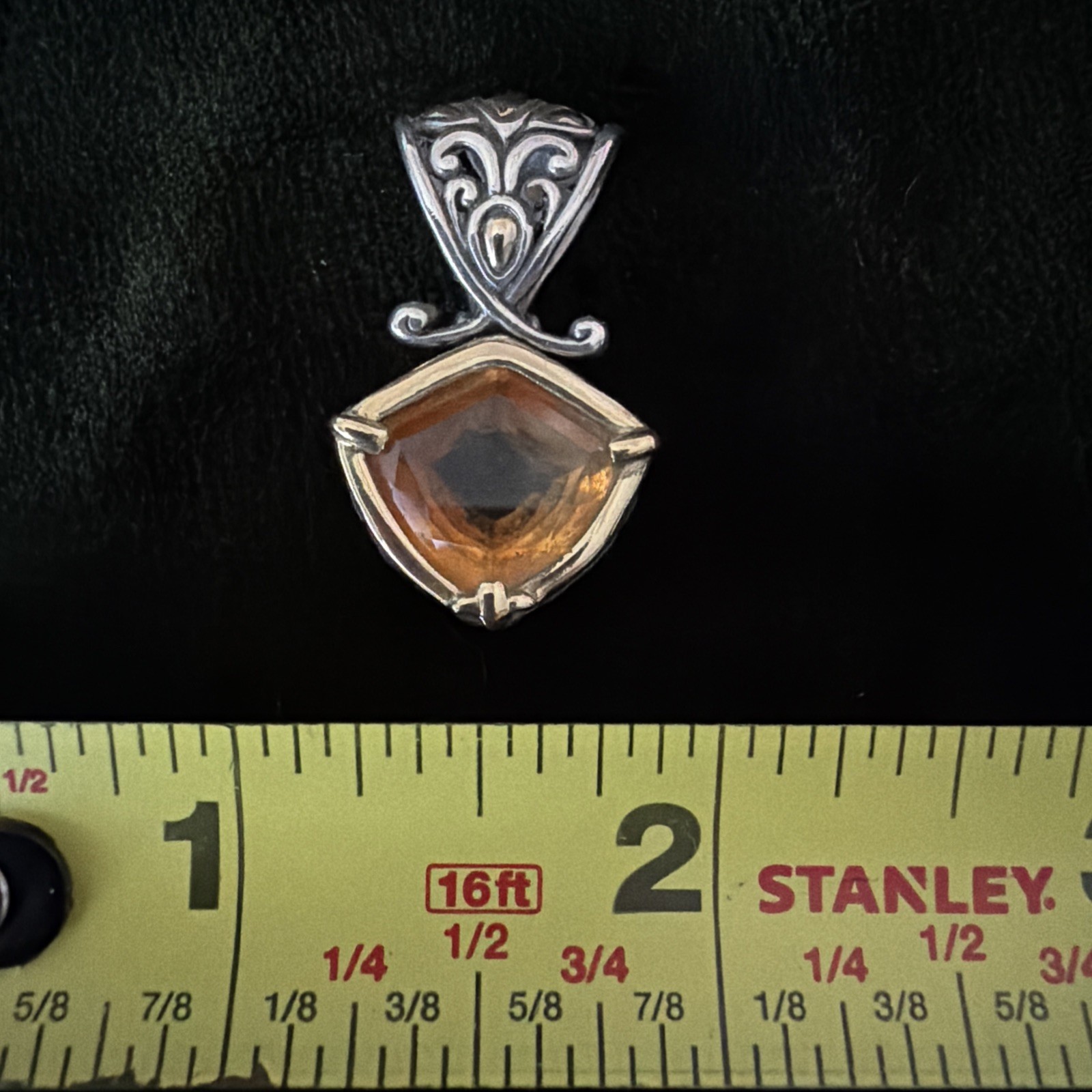 John Hardy citrine pendant W/intricate filigree sterling silver & 18K gold