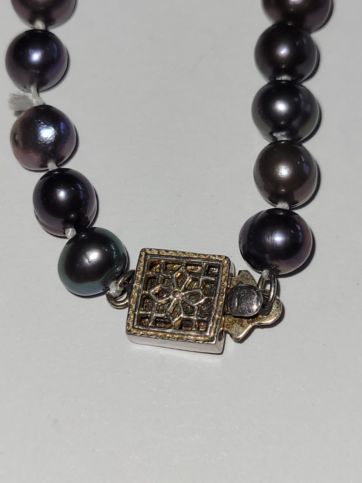 Black Freshwater Pearl Necklace 16″ 925 Silver Filigree Clasp Fine Fashion