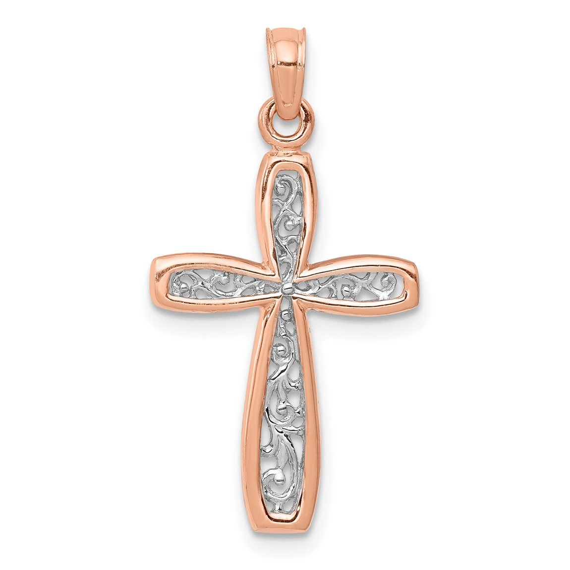 14K Rose Gold w/ White Rhodium Filigree Center Border Pendant