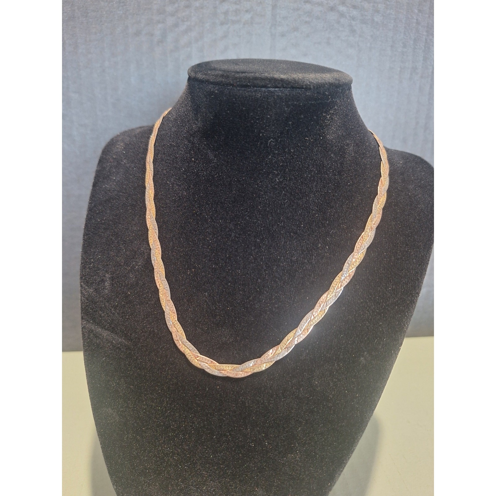 Milor Italy 925 Sterling Silver Tri Tone Braided Twist Necklace 16in- Excellent