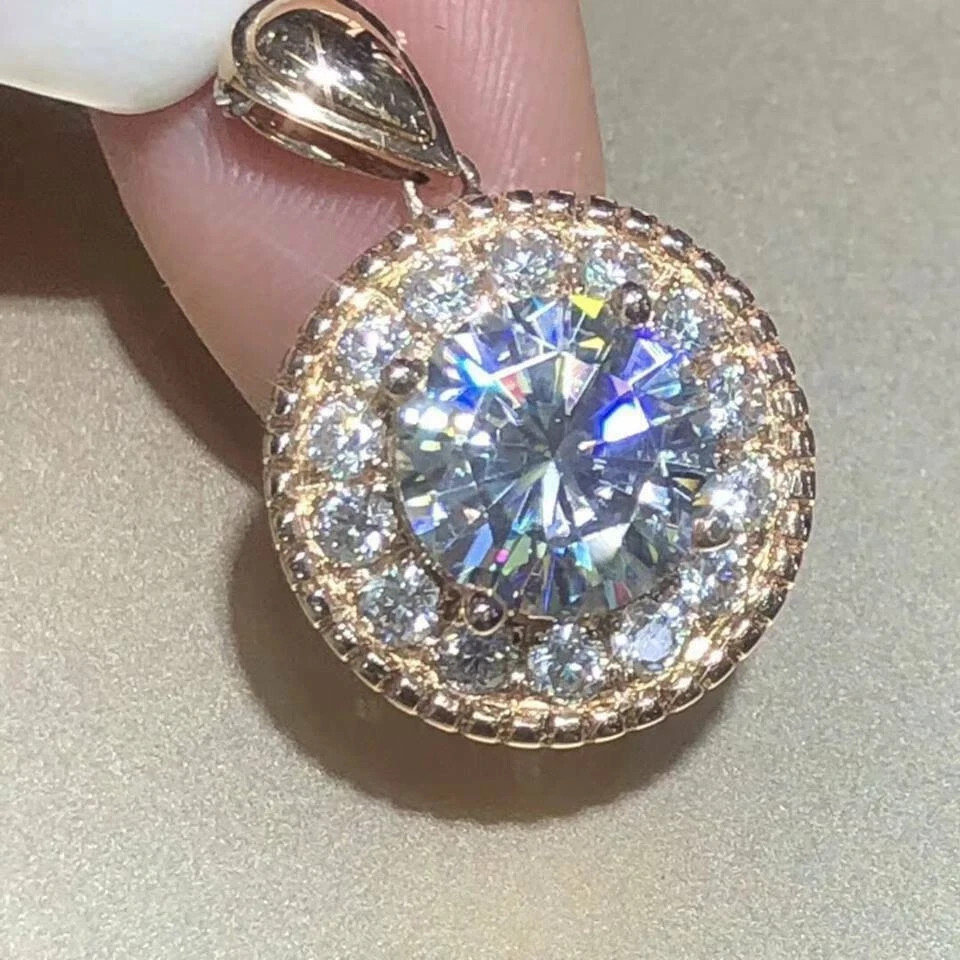 3 Ct Lab Created Diamond Halo Pendant 14K Rose Gold Finish Free Chain