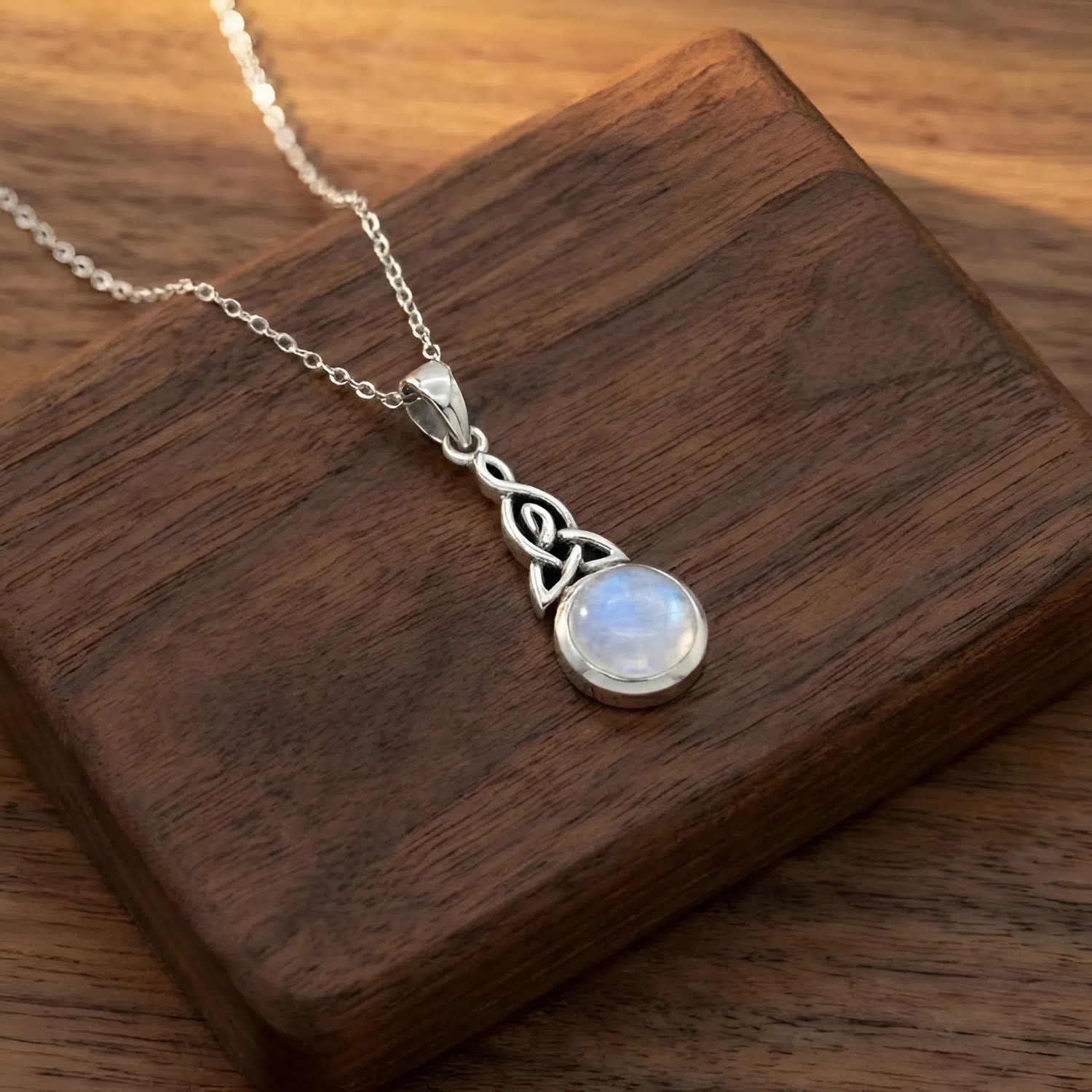 Celtic Moonstone Necklace – .925 Sterling Silver Motherhood Knot Pendant Jewelry