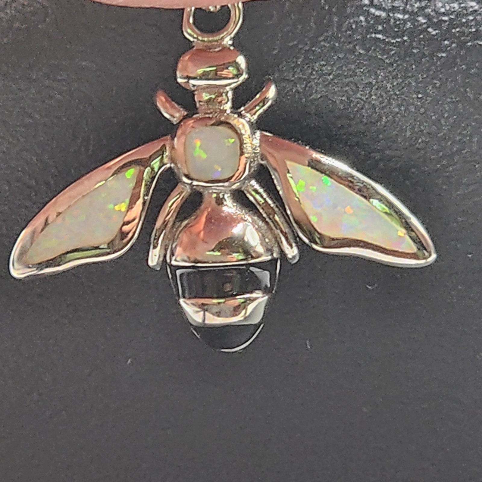 925 NEW Sterling Silver Pendant- BEE w/Lab Created Opal 17mm Length 19 Width…