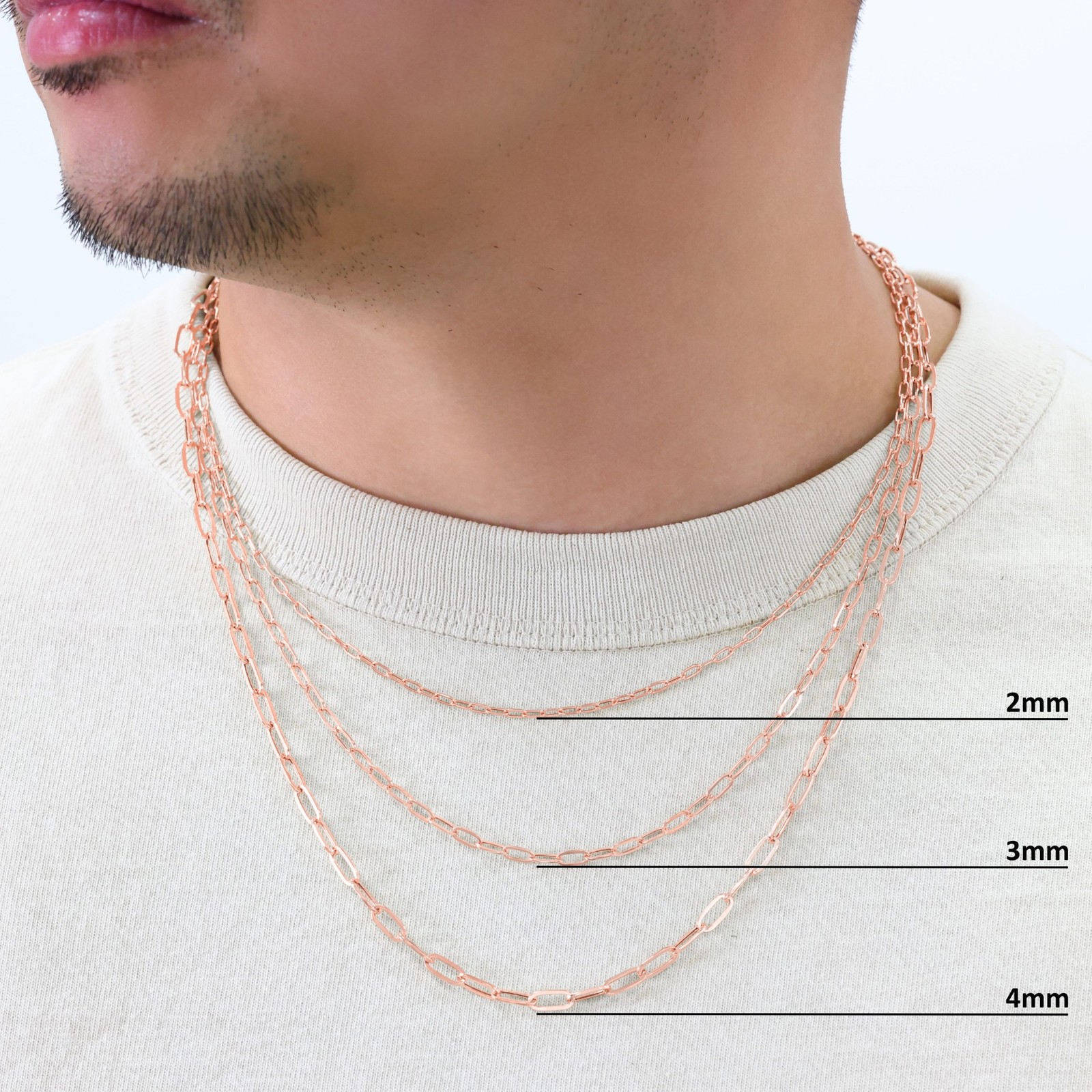 14k Rose Gold Paperclip 2mm-7mm Chain Oval Cable Necklace Mens Womens 16″-24″