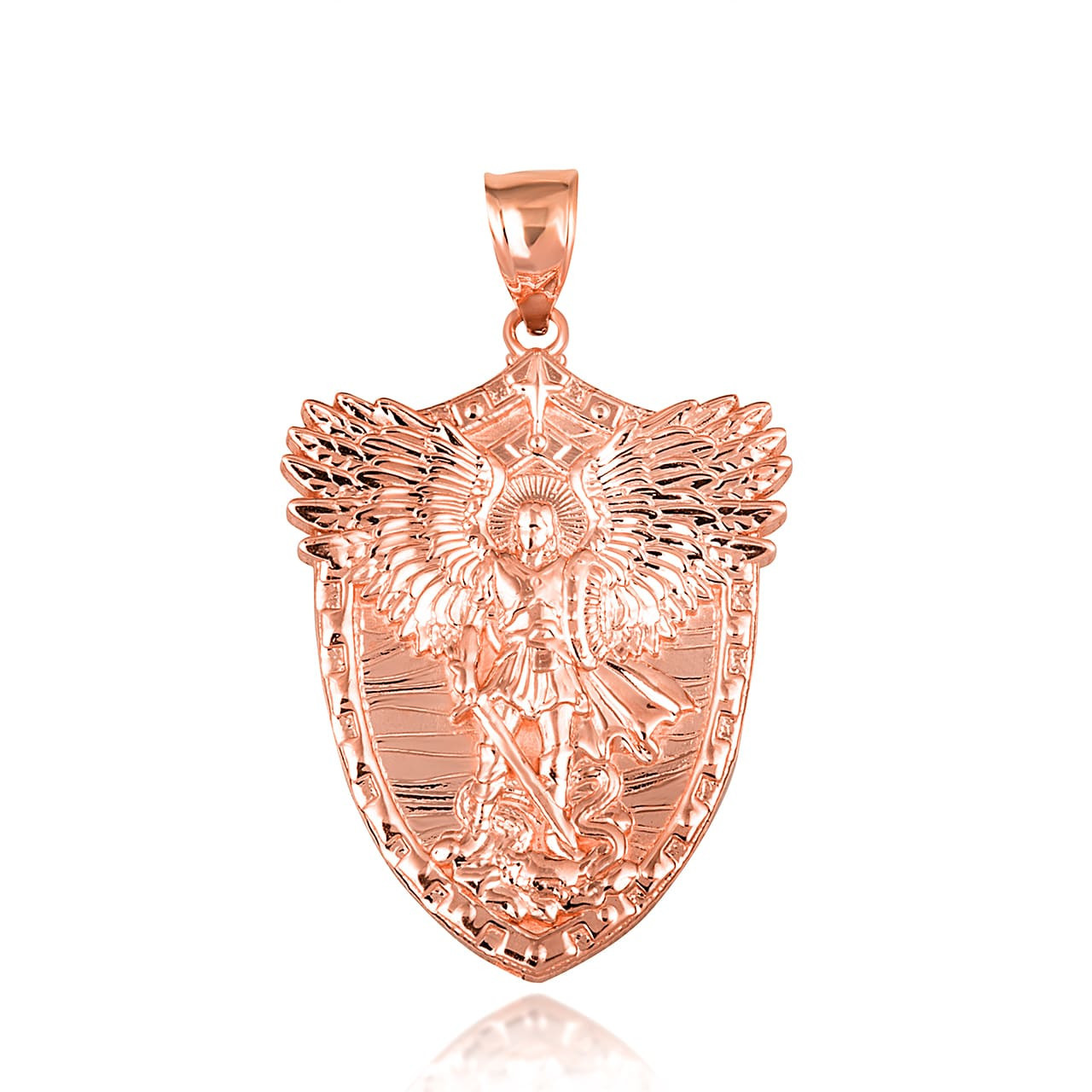 Gold Archangel Michael Wings Sword & Shield Pendant Necklace(Yellow/Rose/White)