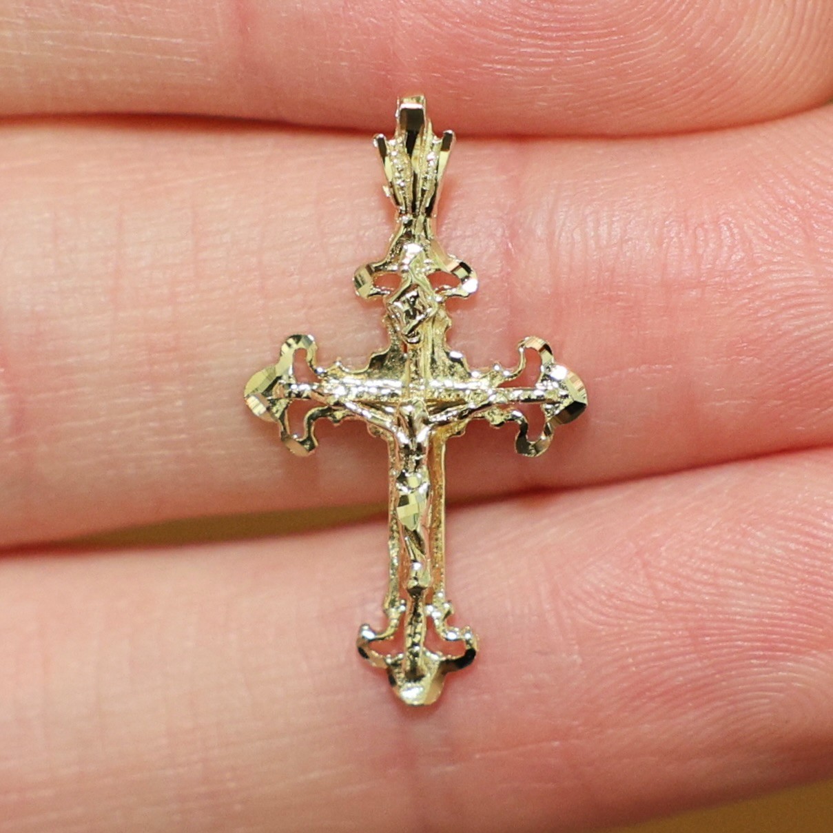 Genuine Solid 14K Yellow Gold Ornate Jesus Crucifix Cross Necklace Pendant 🔥
