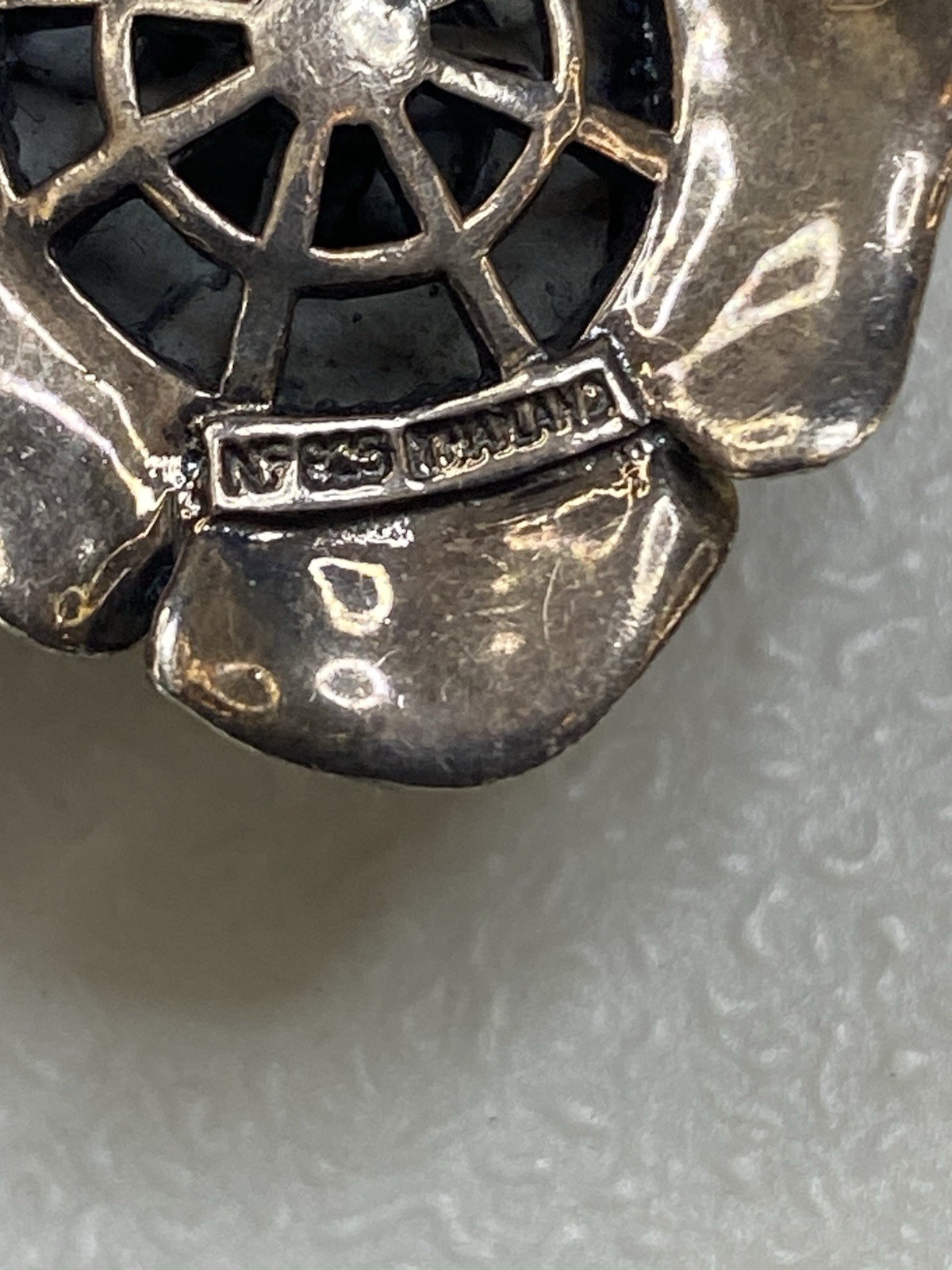 Sterling Silver Marcasite Rose Flower Enhancer Pendant Vintage 11.2g
