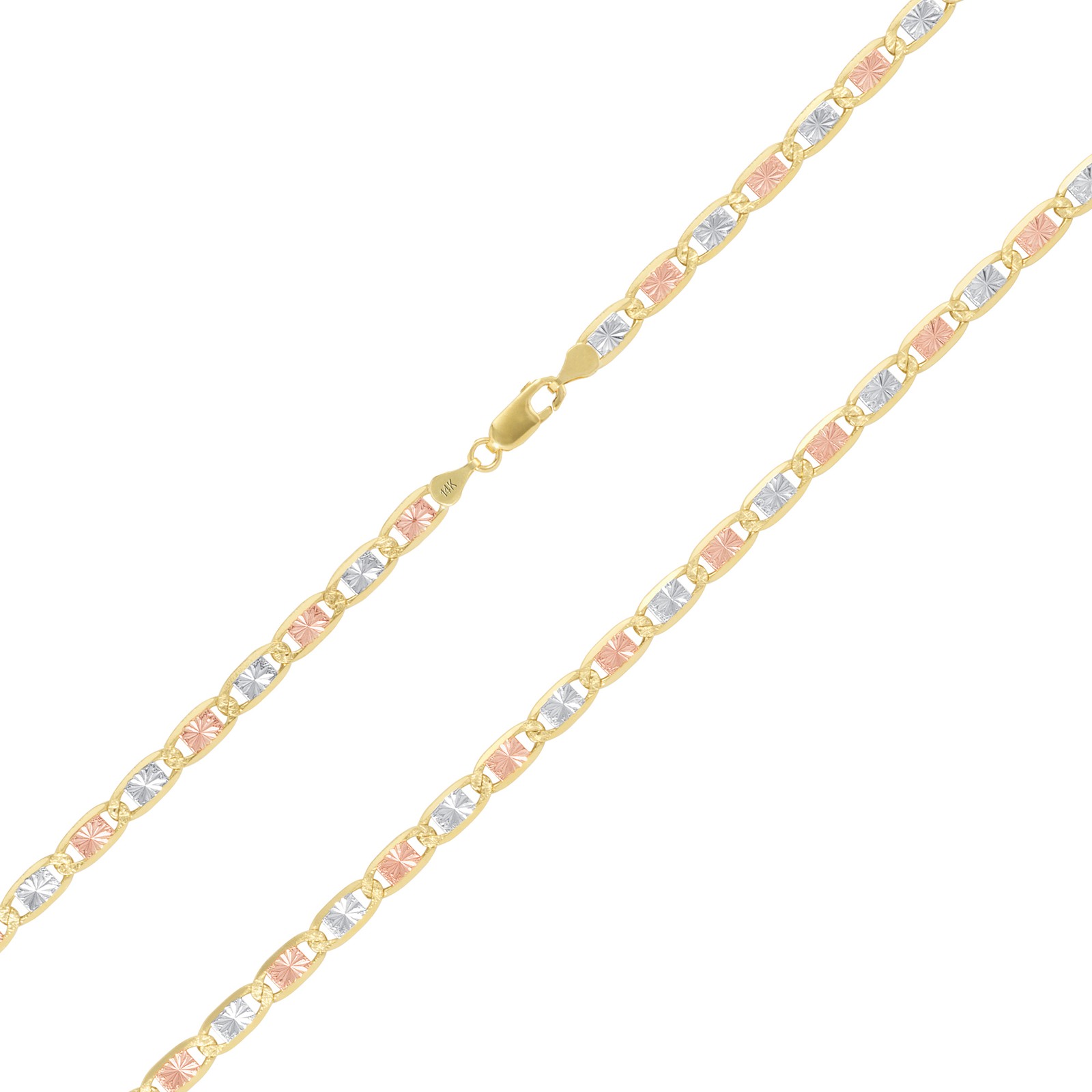14K Solid Tri Yellow Rose White Gold 5mm Valentino Chain Womens Necklace 20″