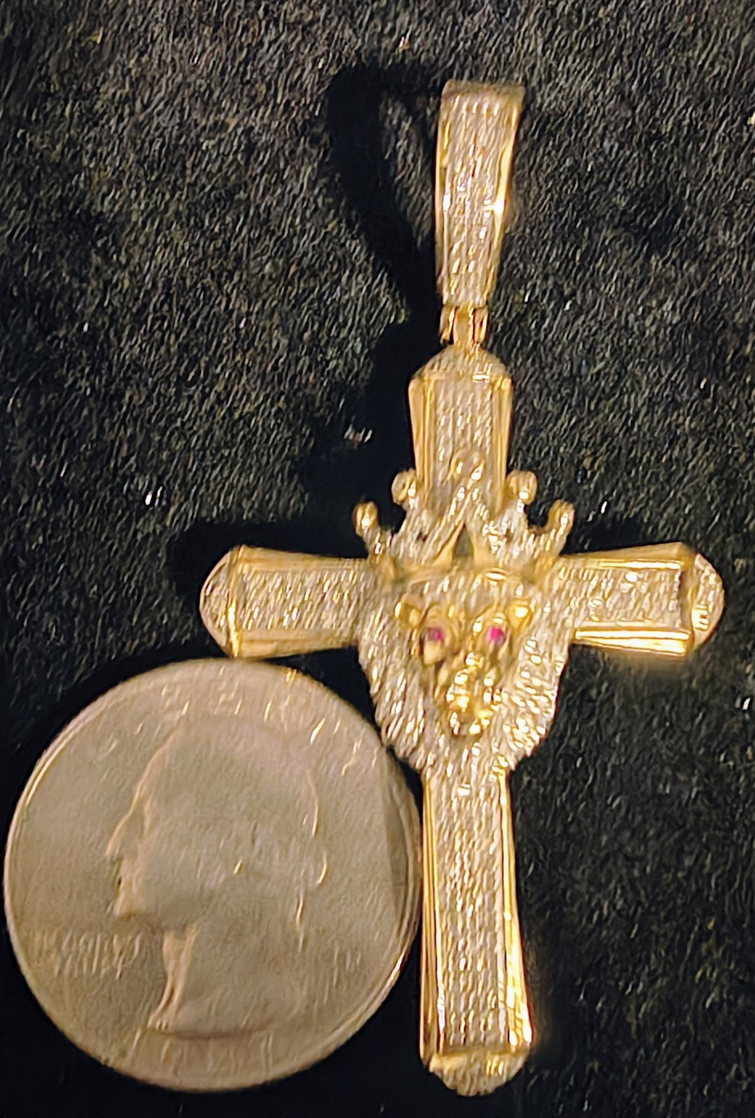 10k Gold Diamond Lion Crown Cross