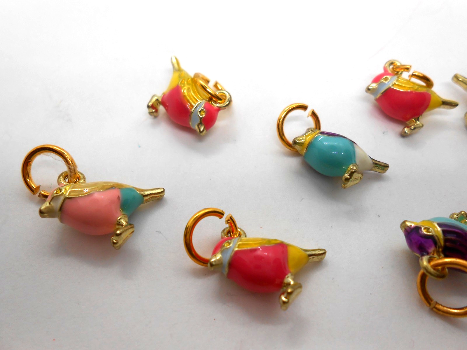 Wholesale Lot of 16 Mini Birds- Charms with Gold Jump Rings