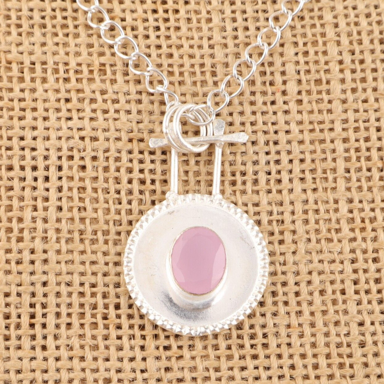 925 Solid Silver Natural Rose Chalcedony Gemstone Pendant 1.4″ Birthday Gift GF
