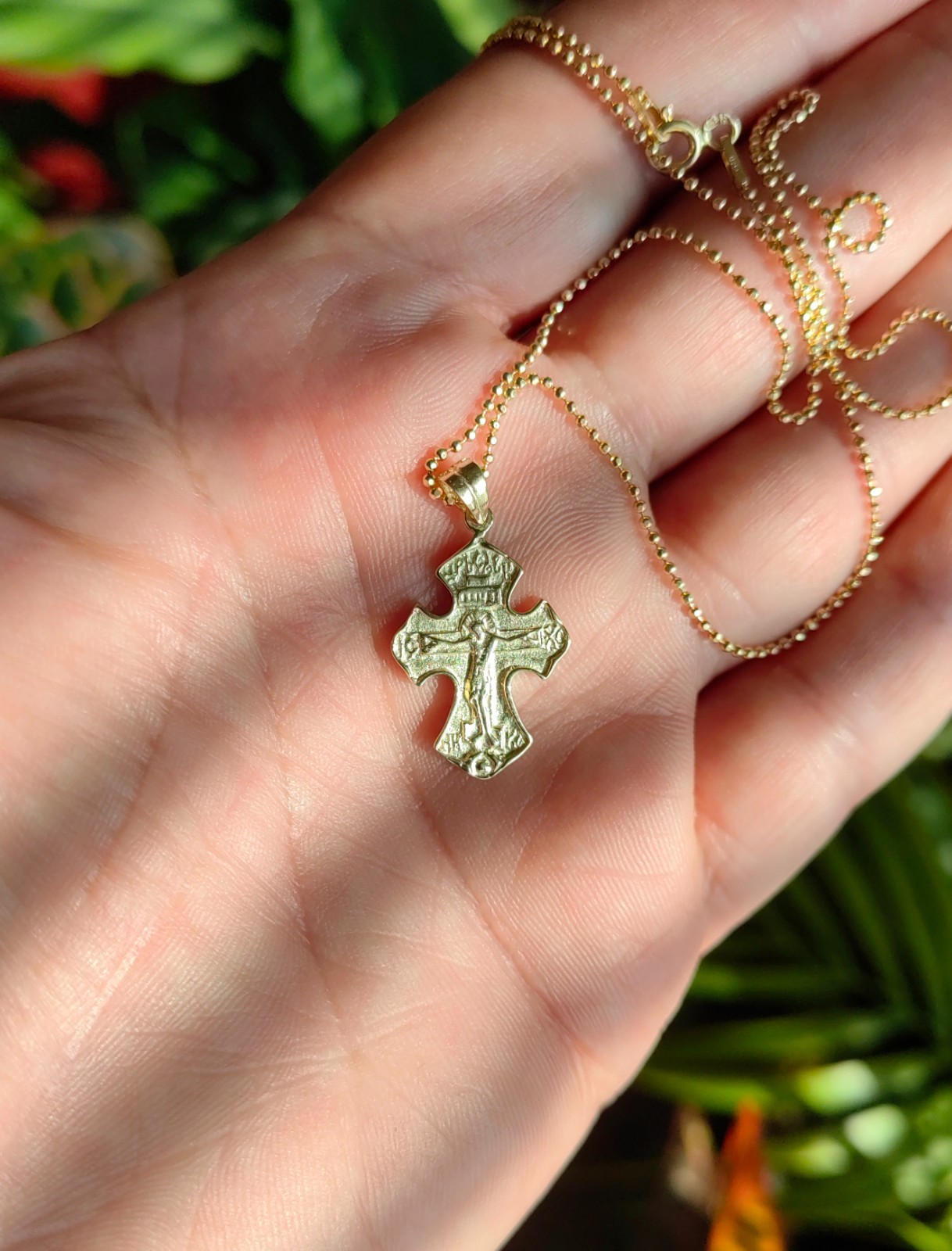 14k solid yellow gold cross pendant, female golden cross, male gold cross,