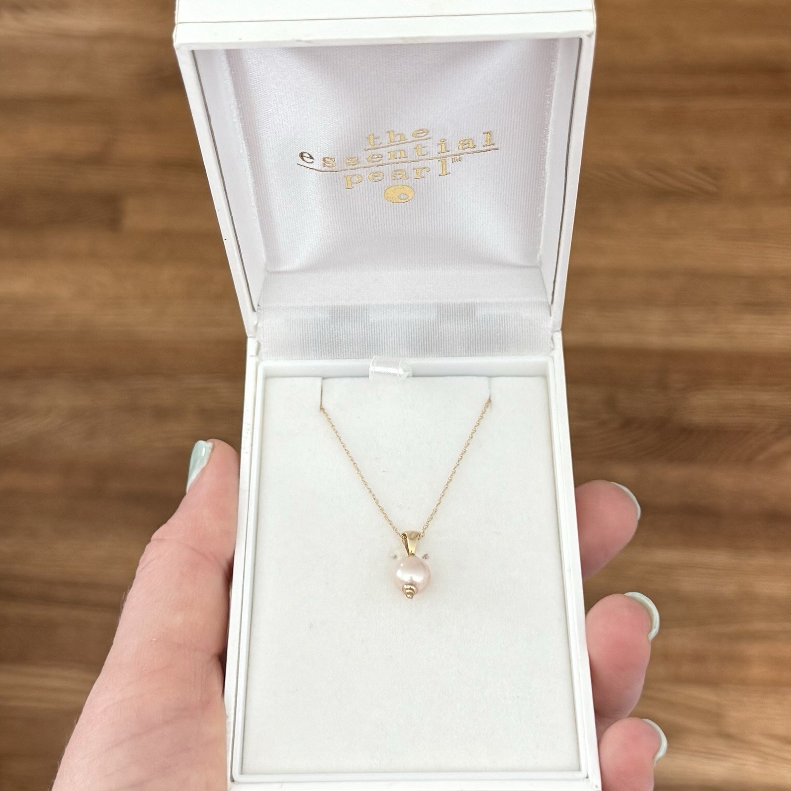 14K Yellow Gold Blush Pink Pearl Pendant Necklace 18″ Original Box