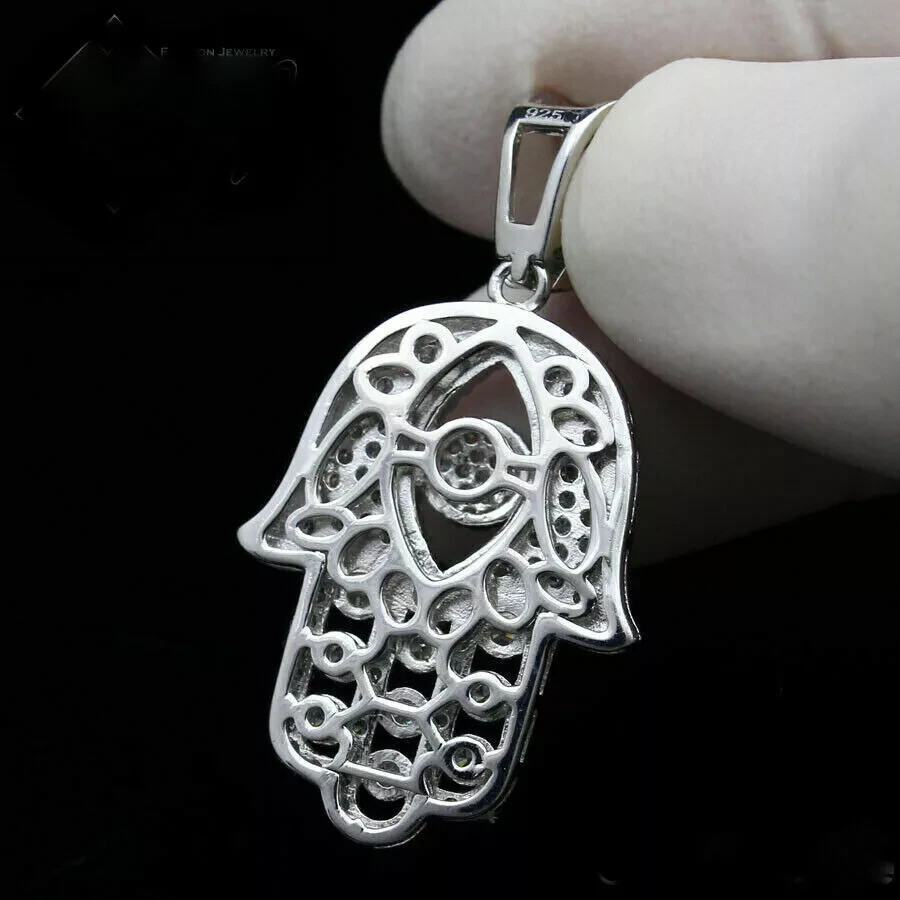 2.70 Ct Round Cut Diamond Evil Eye Hamsa Hand Only Pendant 14k White Gold Finish
