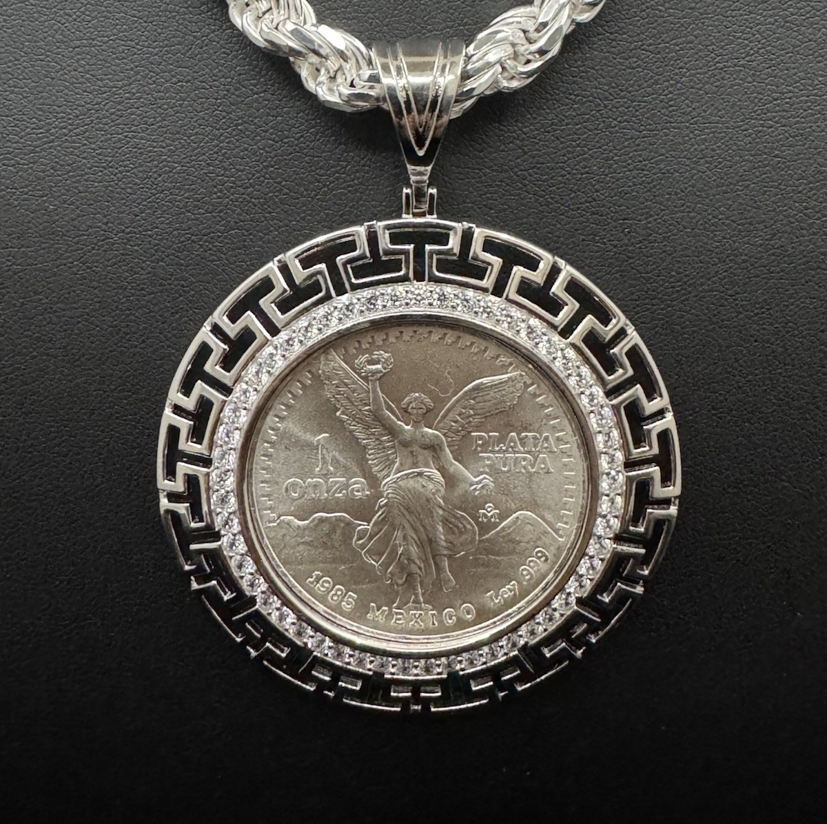 1oz .999 Centenario Libertad Coin Pendant – 925 Sterling Silver Nugget Bezel CZ
