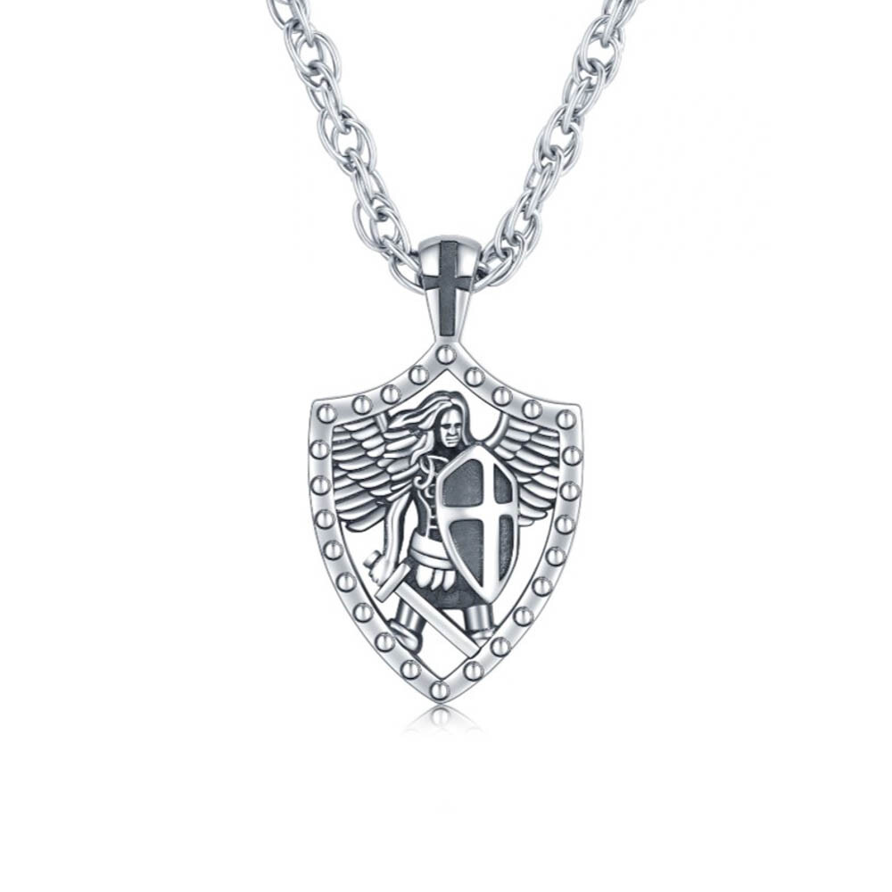 MLD 925 Sterling Silver Saint St Michael Shield Pendant Necklace w/ 22″ Chain