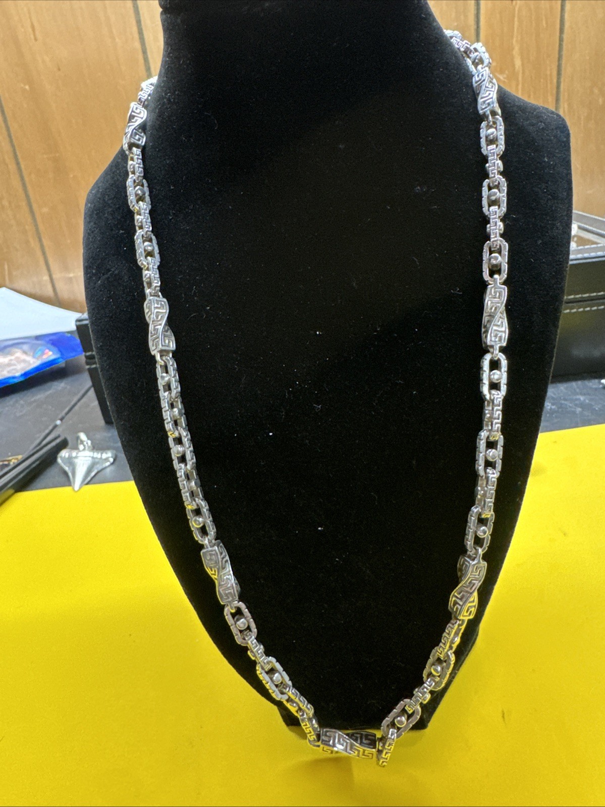 925 Sterling Silver Custom Greek Key Hermes Rolo Link Chain Necklace
