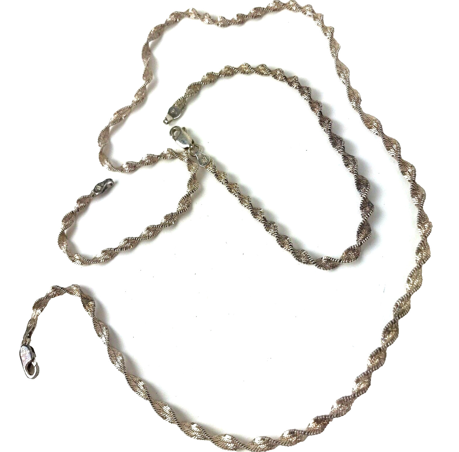 Vintage Set BA 925 Italy Sterling Necklace and Bracelet twisted chain silver