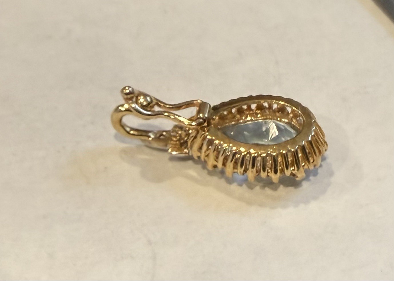 Estate 14k Yellow White Gold Pear Aquamarine Diamond Halo Pendant Lavalier 2ct