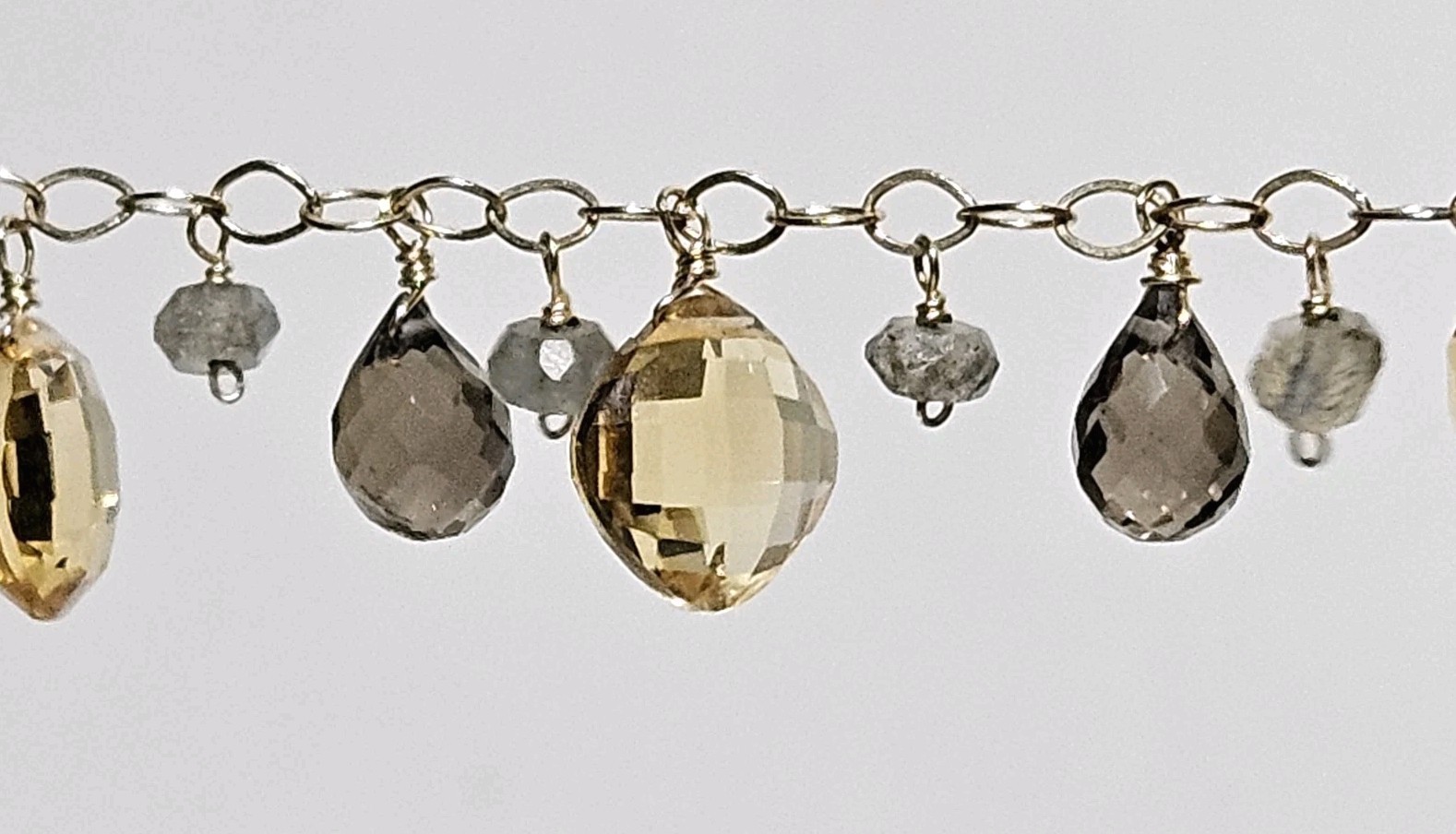 Jewelmak 14K Gold Citrine Smoky Quartz Moonstone Dangle Briolette Necklace 17″