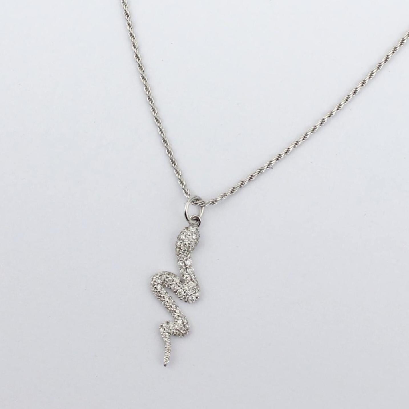0.35ct Natural Diamond snake charm pendant 14K Gold solid gold pavé Animal