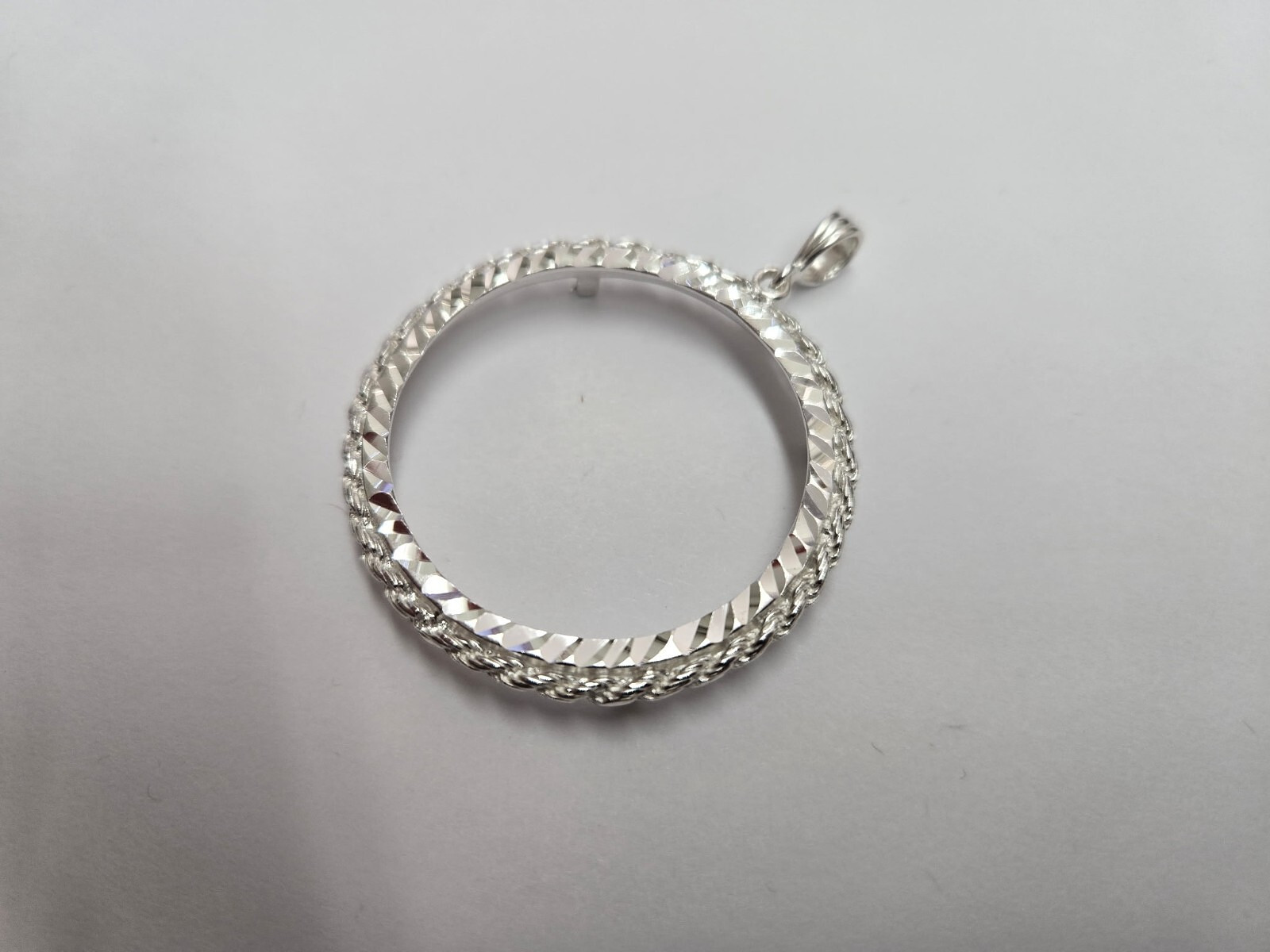 925 Sterling Silver Rope Edge Prong Back Bezel for 47mm 2 oz Pancho Villa Coin