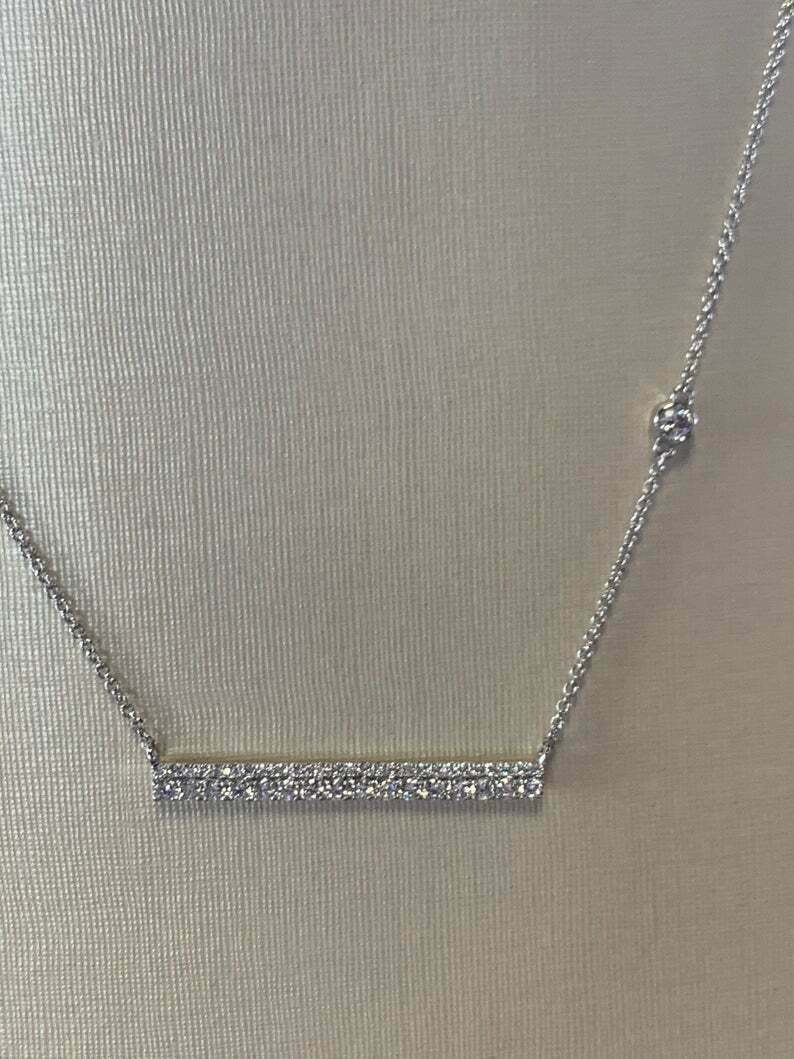 1Ct Round Cut Pave Diamond Bar Pendant Necklace 18K White Gold Over No Chain