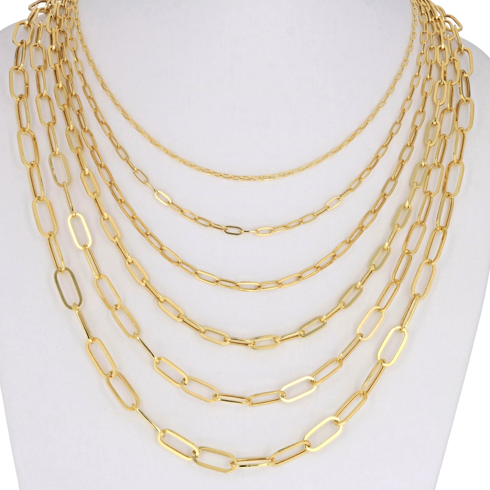 10k Yellow Gold Paperclip 2mm-6mm Chain Cable Elongated Bracelet Necklace 7″-24″