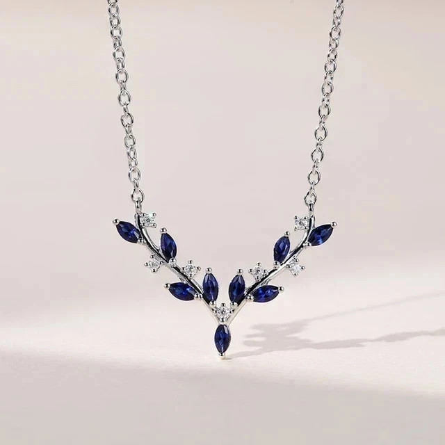 2Ct Marquise Cut Lab Created Blue Sapphire Womens Necklace 14K White Gold Plated